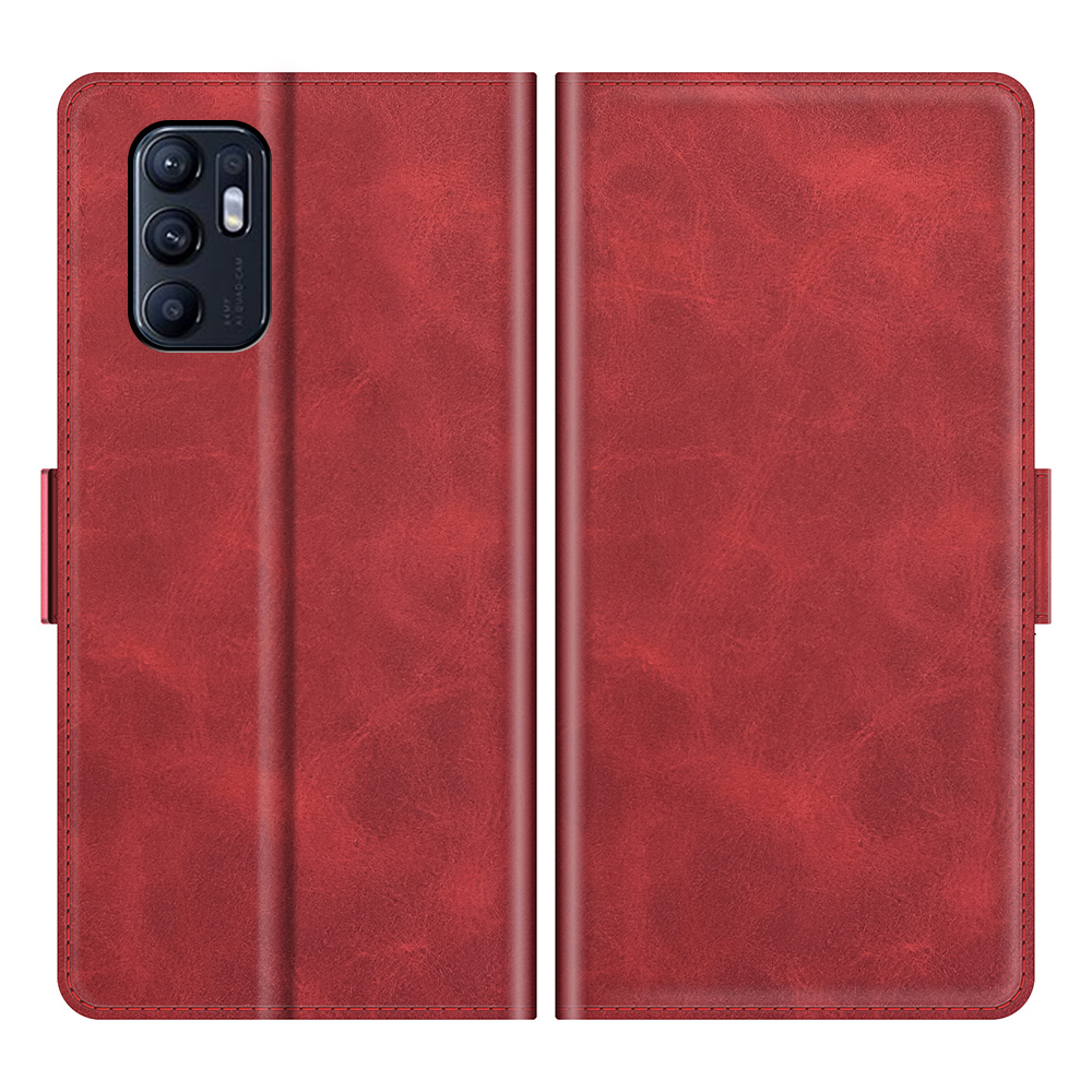 

Couvercle de Portefeuille Support en Cuir PU + Étui Tpu Avec Double Fermoir Magnétique Pour Oppo Reno6 4G - Rouge