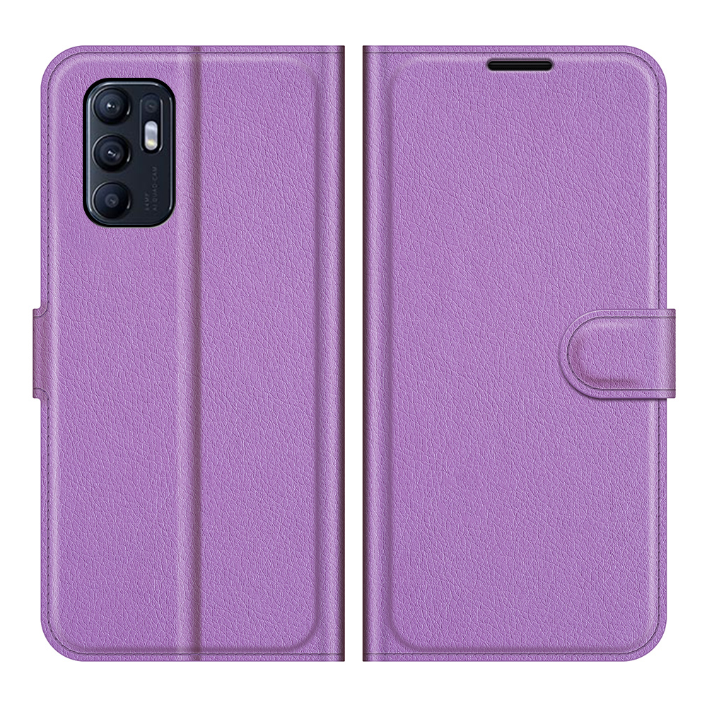 

Stand Réglable Design Satellie Litchi Skin Folio Flip Portefeuille Couverture En Cuir Pour OPPO RENO6 4G - Violet