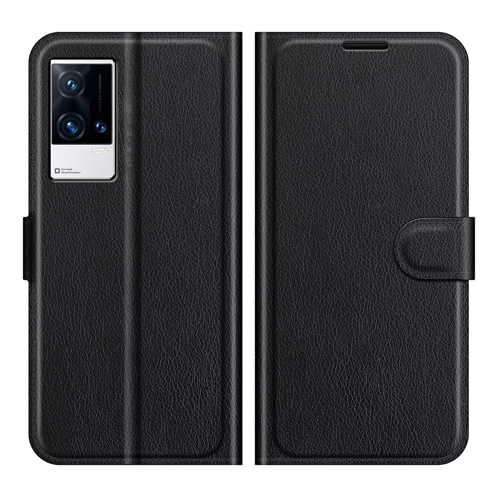 

For vivo iQOO 8 Pro Quality Wallet Stand Design Litchi Skin Flip Leather Wallet Phone Cover Shell - Black