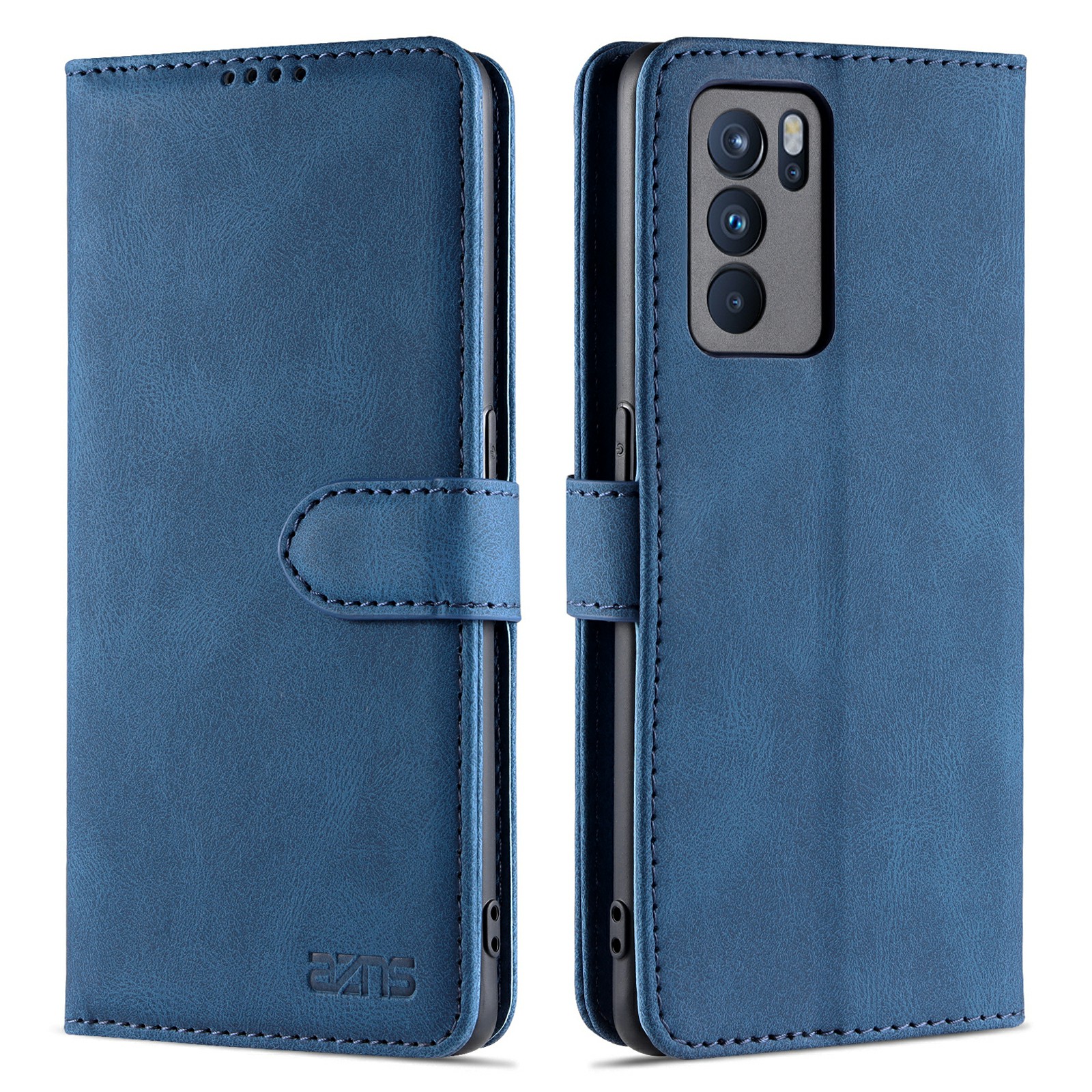 

AZNS Entièrement Enveloppés Soft TPU Shell Inner + Couverture de Téléphone en Cuir Pour Oppo Reno6 5G - Bleu, Oppo Oppo Reno6 5G