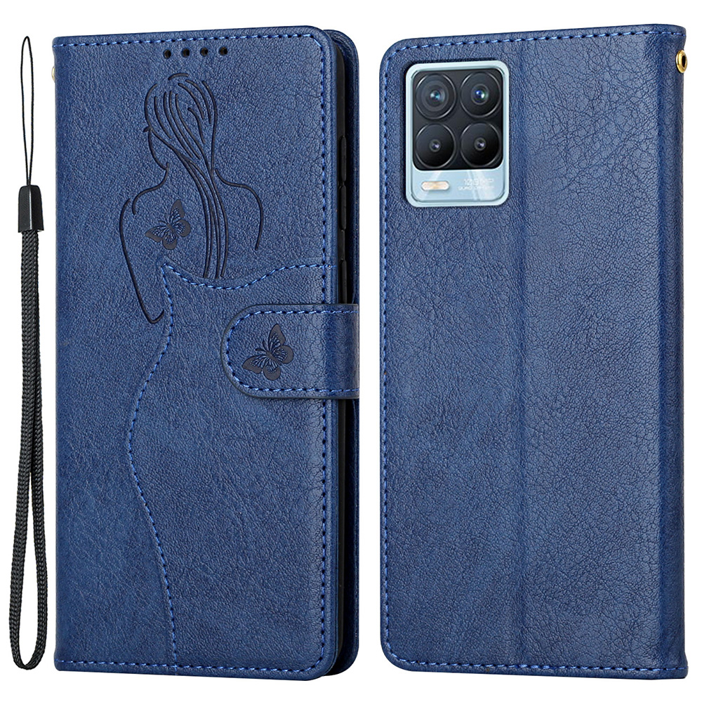 

Modèle de Fille Anti-automne Impression de Support PU Portefeuille de Téléphonie Amorti / 8 Pro - Bleu, Realme Realme 8 Pro