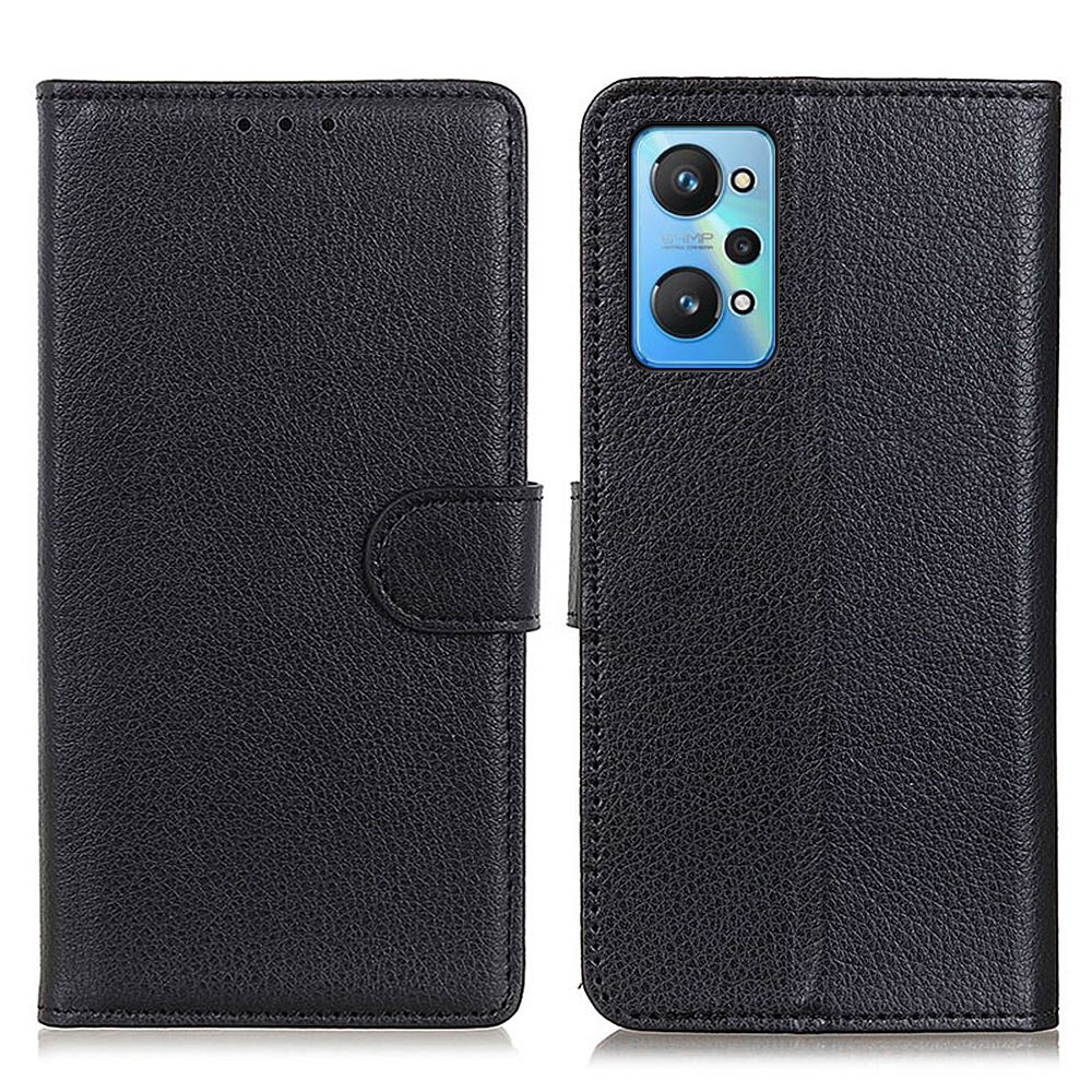 

Klassische Litchi Textur PU Lederständer Telefonhülle Cover Mit Brieftasche Feature Für Realme GT Neo2 5G/GT Neo 3T 5G - Schwarz, Realme GT Neo2 5G