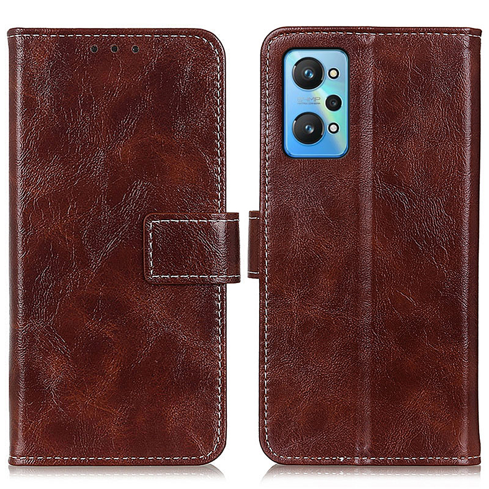 

Crazy Horse Textur Wallet Magnetic Vintage PU Leder Hülle Ständer Langlebiger Schutz Flip Cover Für Realme GT Neo2 5G/GT Neo 3T 5G - Braun, Realme GT Neo2 5G