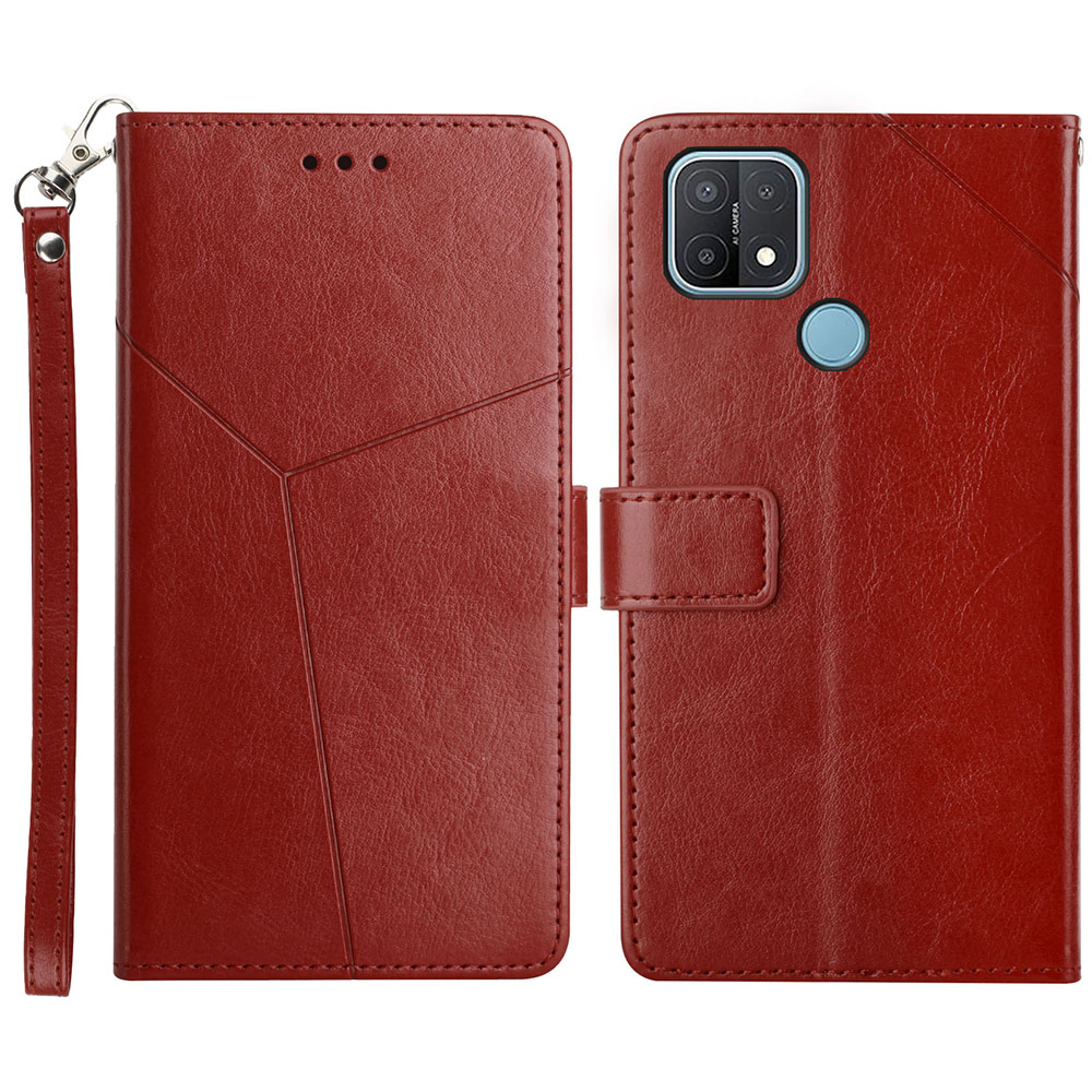 

Y-förmige Linienspeicher-ständer Brieftasche Leder Telefon Flip Case Cover Für Oppo A15/A15s - Weinrot, Oppo A15s