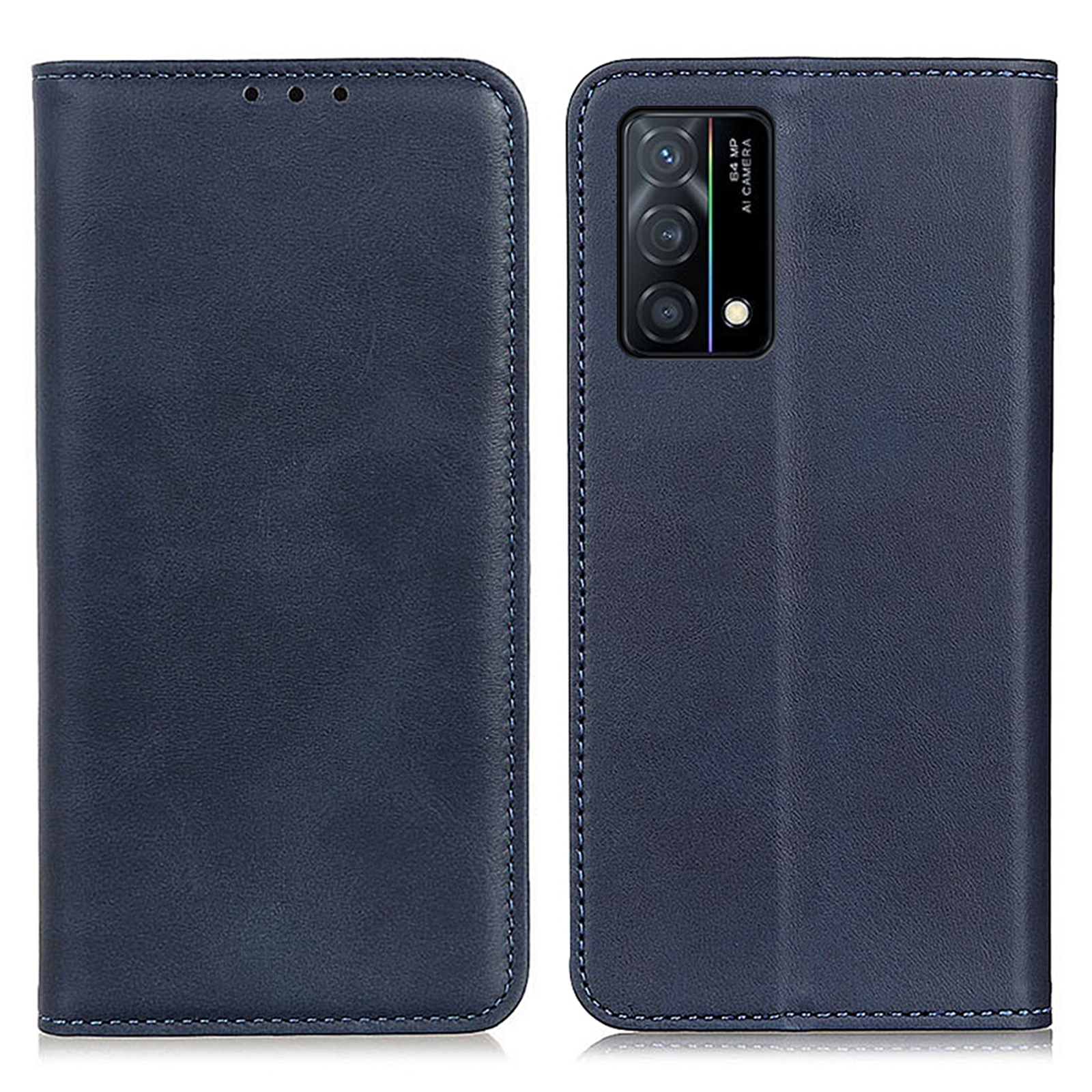 

Stand Book Design Split Leder Brieftasche Flip Stoßdämpfer Auto Schließung Magnethülle Für Oppo K9 - Blau, Oppo K9