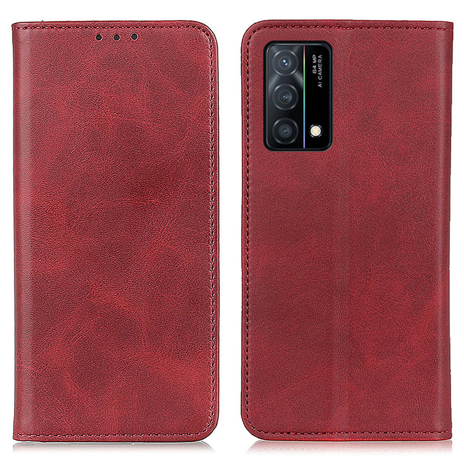 

Stand Book Design Split Leder Brieftasche Flip Stoßdämpfer Auto Schließung Magnethülle Für Oppo K9 - Rot, Oppo K9