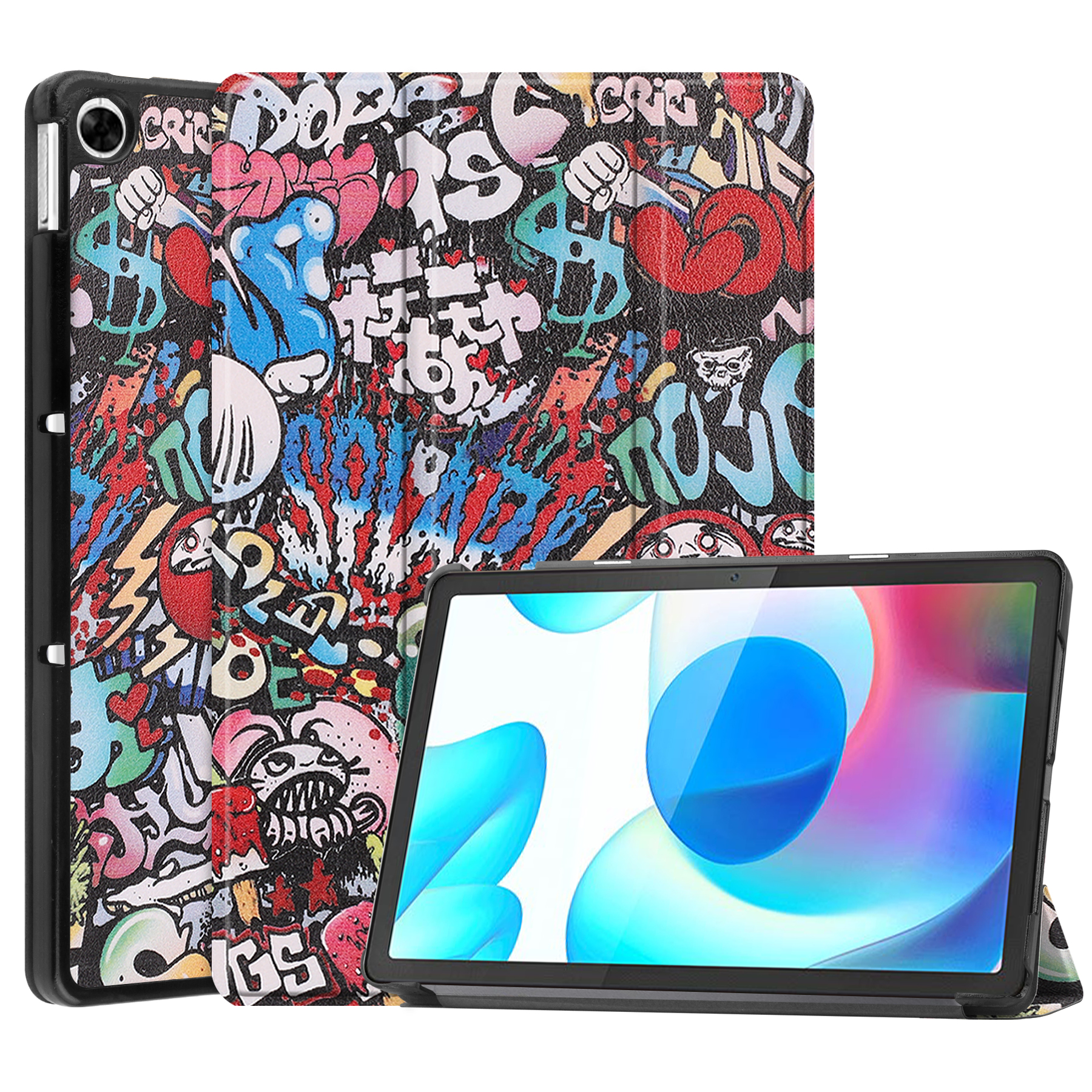 

Musterdruckdesign Hartes PC + PU Leder Langlebiger Stoßwiderstand Trifold Stand Tablet Für Realme Pad 10.4 - Graffiti, Realme Pad