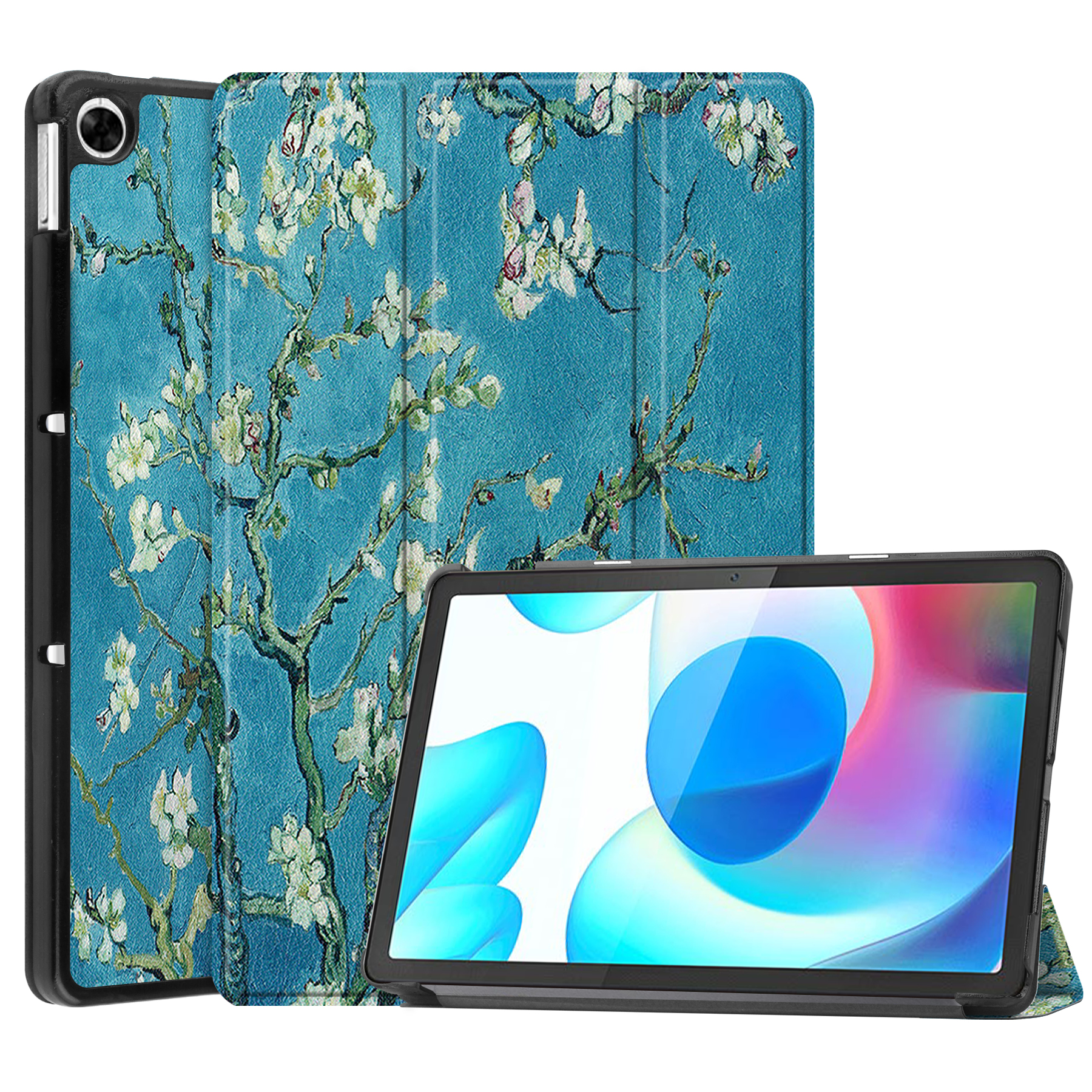 

Musterdruckdesign Hartes PC + PU Leder Langlebiger Stoßwiderstand Trifold Stand Tablet Für Realme Pad 10.4 - Aprikoseblüte, Realme Pad