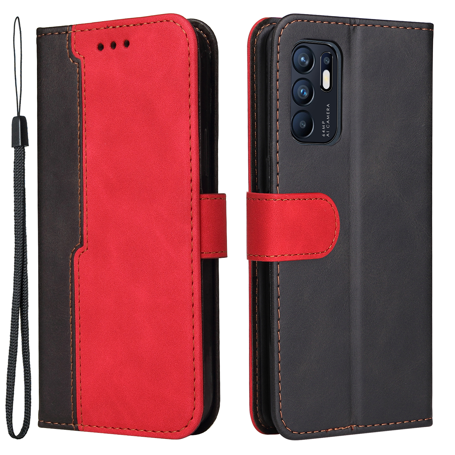 

Magnetischer Verschluss Business Style Style Spleißen Zweifarben - Rot, Oppo Reno6 4G