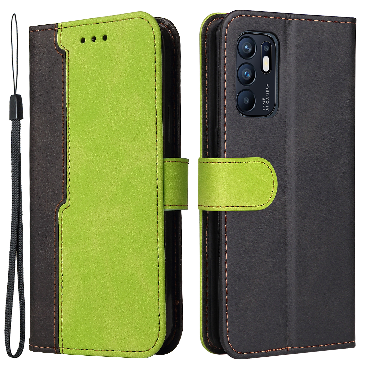 

Magnetischer Verschluss Business Style Style Spleißen Zweifarben - Grün, Oppo Reno6 4G