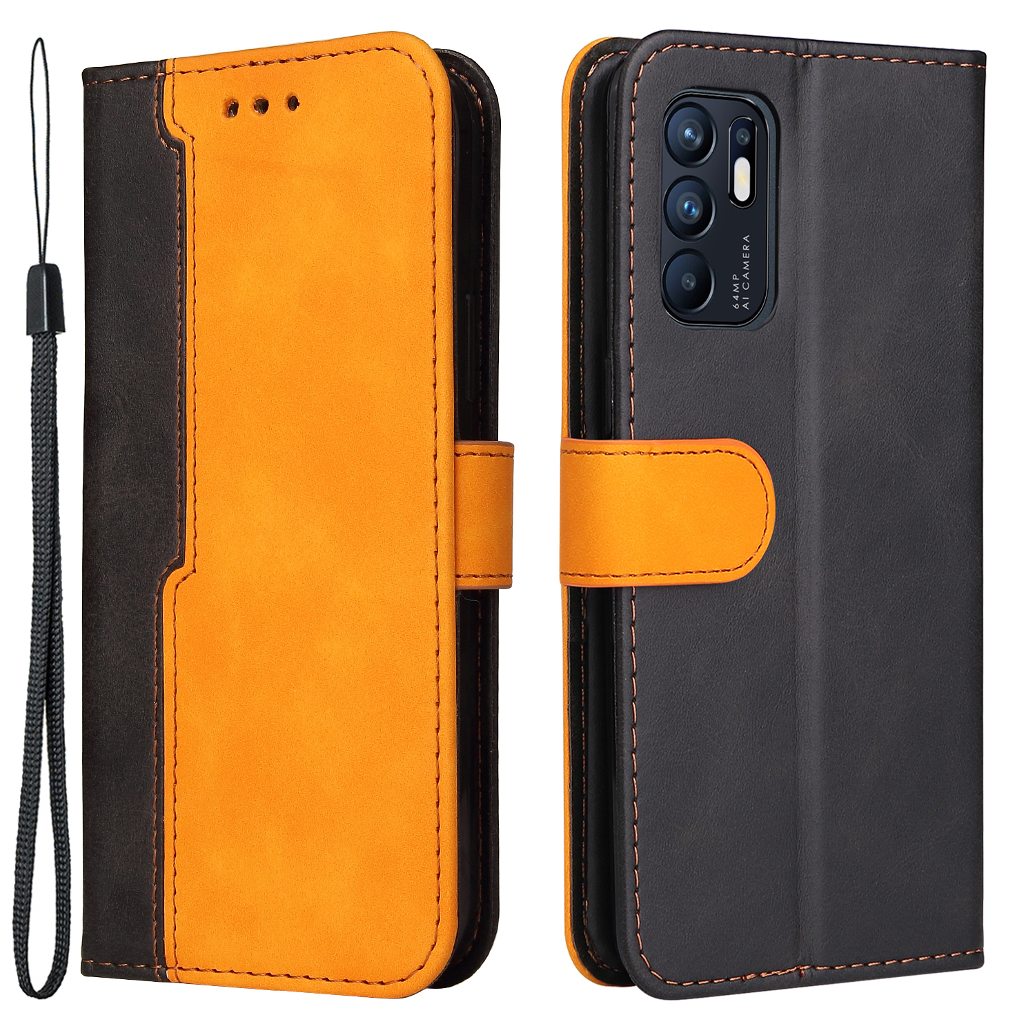 

Magnetischer Verschluss Business Style Style Spleißen Zweifarben - Orange, Oppo Reno6 4G