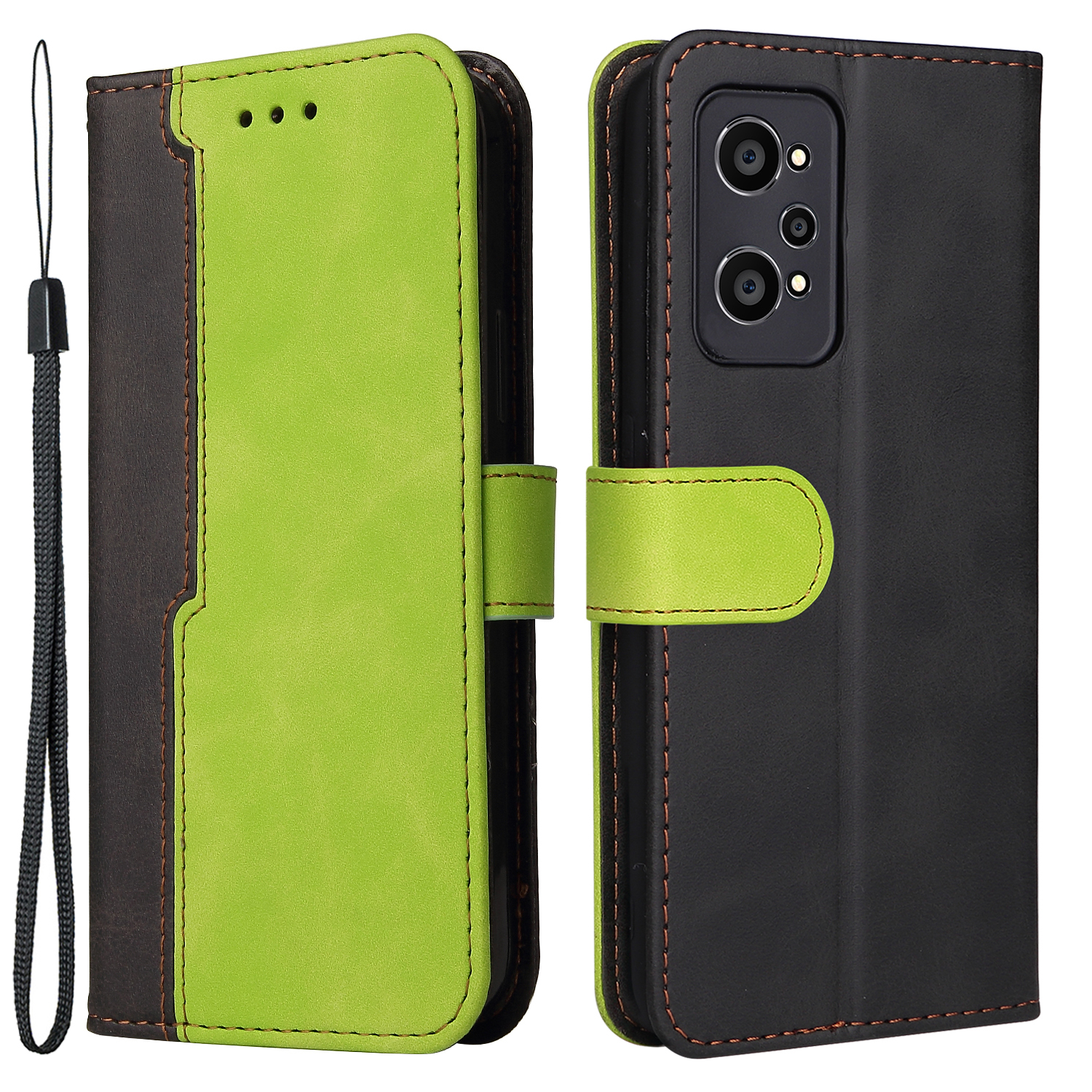 

Kratzfestes Drop-proof-business-stil-spleißen Dual-color Stand Wallet Design Phone Hülle Für Realme GT Neo2 5G/GT Neo 3T 5G - Grün, Realme GT Neo2 5G