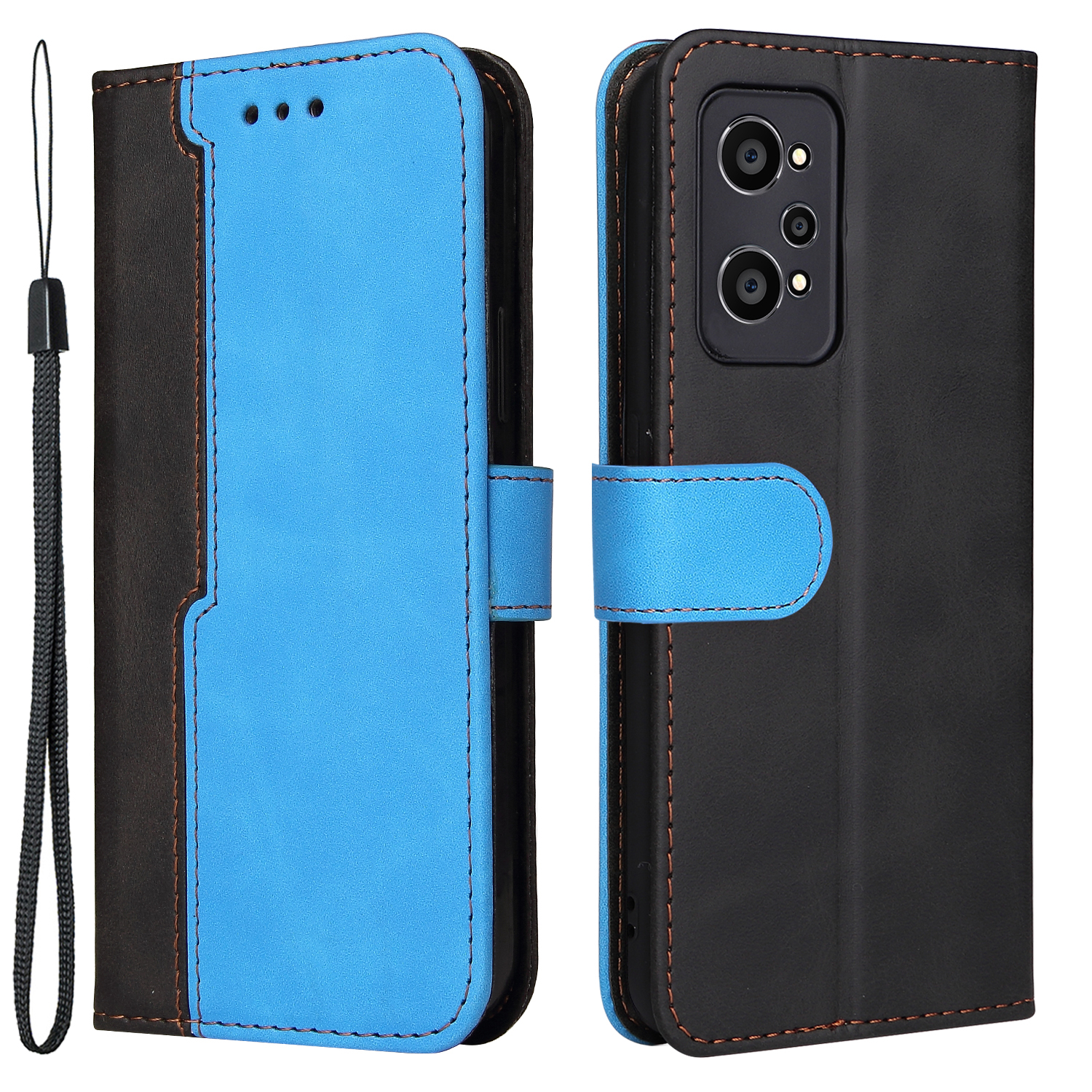 

Kratzfestes Drop-proof-business-stil-spleißen Dual-color Stand Wallet Design Phone Hülle Für Realme GT Neo2 5G/GT Neo 3T 5G - Blau, Realme GT Neo2 5G