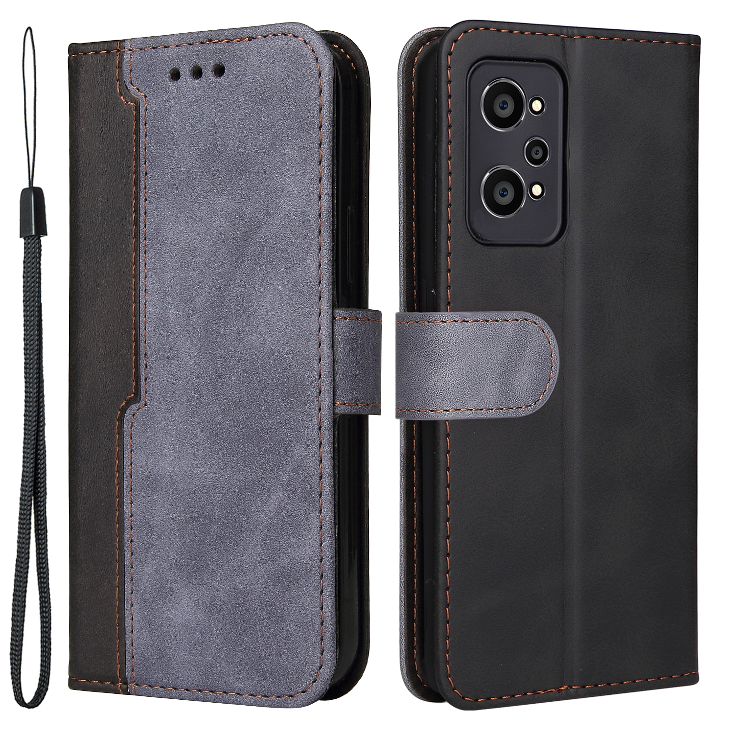 

Kratzfestes Drop-proof-business-stil-spleißen Dual-color Stand Wallet Design Phone Hülle Für Realme GT Neo2 5G/GT Neo 3T 5G - Grau, Realme GT Neo2 5G
