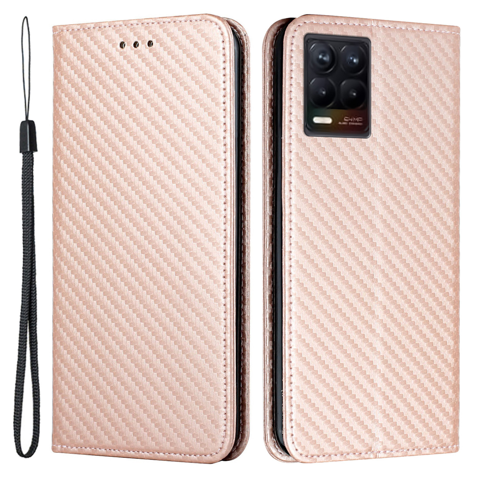 

Kohlefasertextur Folio Flip Auto-absorbiertes Ledergehäuse Stand Brieftasche Schutzabdeckung Für Realme 8/8 Pro 4g - Roségold, Realme 8
