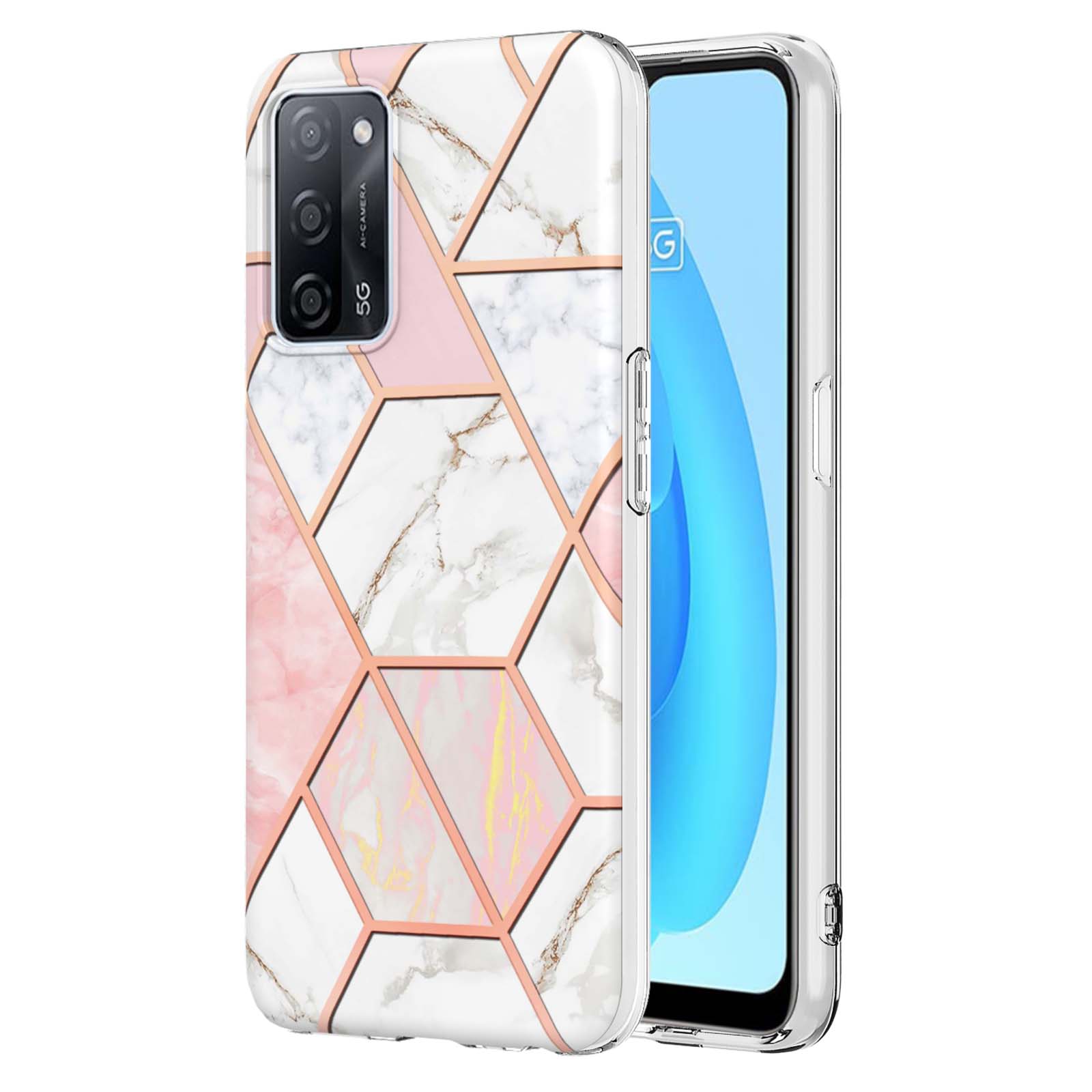 

Design en Marbre IMD 2,0 mm Soft TPU Luxury Luxury Electroply Anti-pingerprint Protective Cover Pour Oppo A55 5G / A54 4G / A54 / A53s 5G / A16 / A16 - Rose / Blanc