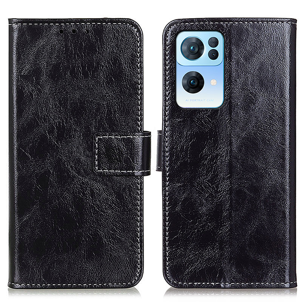 

Khazneh Style Rétro Choc-adsorption Chât Texture De Cheni Cuir PU En Cuir Folio Texio Étui De Portefeuille TPU TPU Portefeuille TPU Stand Cover Pour Oppo Reno7 PRO 5G - Noir