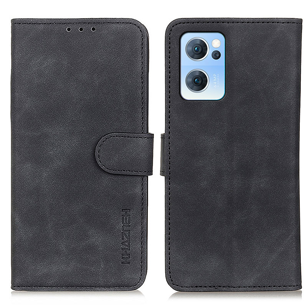 

Khazneh Vintage Texture en Cuir en Cuir Support Portefeuille Flip Cuir + TPU Inner Shell Telephone Cover Pour Oppo Reno7 5G (chine) - le Noir