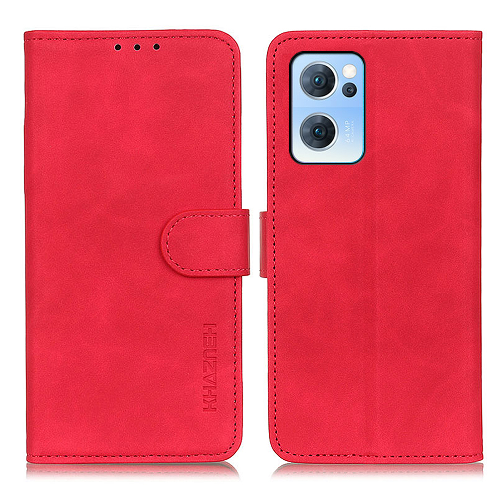 

Khazneh Vintage Texture en Cuir en Cuir Support Portefeuille Flip Cuir + TPU Inner Shell Telephone Cover Pour Oppo Reno7 5G (chine) - Rouge