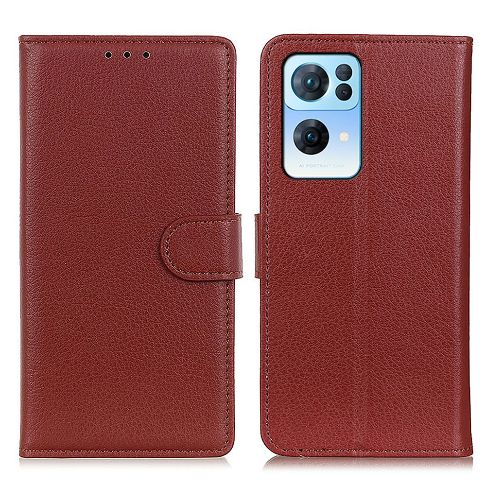 

Litchi Texture Phone Bag Case Drop-proof TPU+PU Leather Phone Case Stand Phone Cover for Oppo Reno7 Pro 5G - Brown, Oppo Other OPPO Models