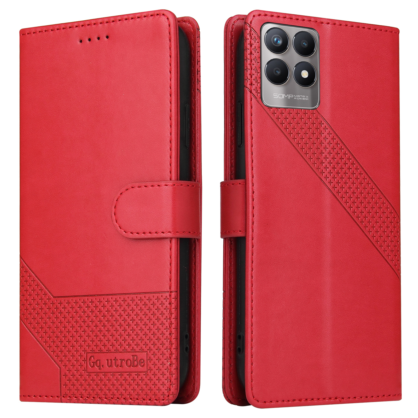 

Gq. Utrobe 009 Serie Magnetic Clasp Ständer Brieftasche Telefonabdeckung Folio Flip Spleißleder Für Realme 8i/Narzo 50 4g - Rot, Realme 8i