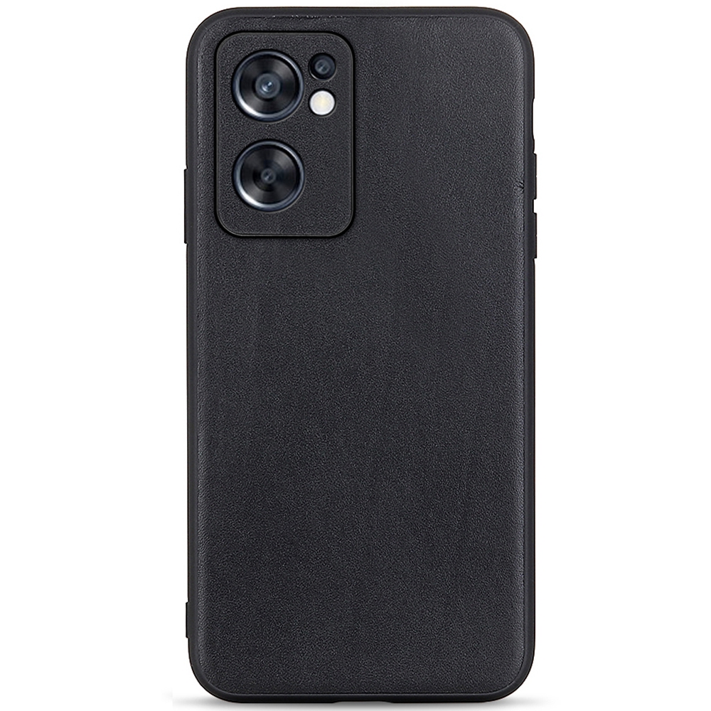 

Textured Anti-Scratch Lightweight Echtleder Beschichtete Harte PC + Weiche TPU-Telefonkoffer Für Oppo Reno7 SE 5G - Schwarz, Oppo Reno7 SE 5G