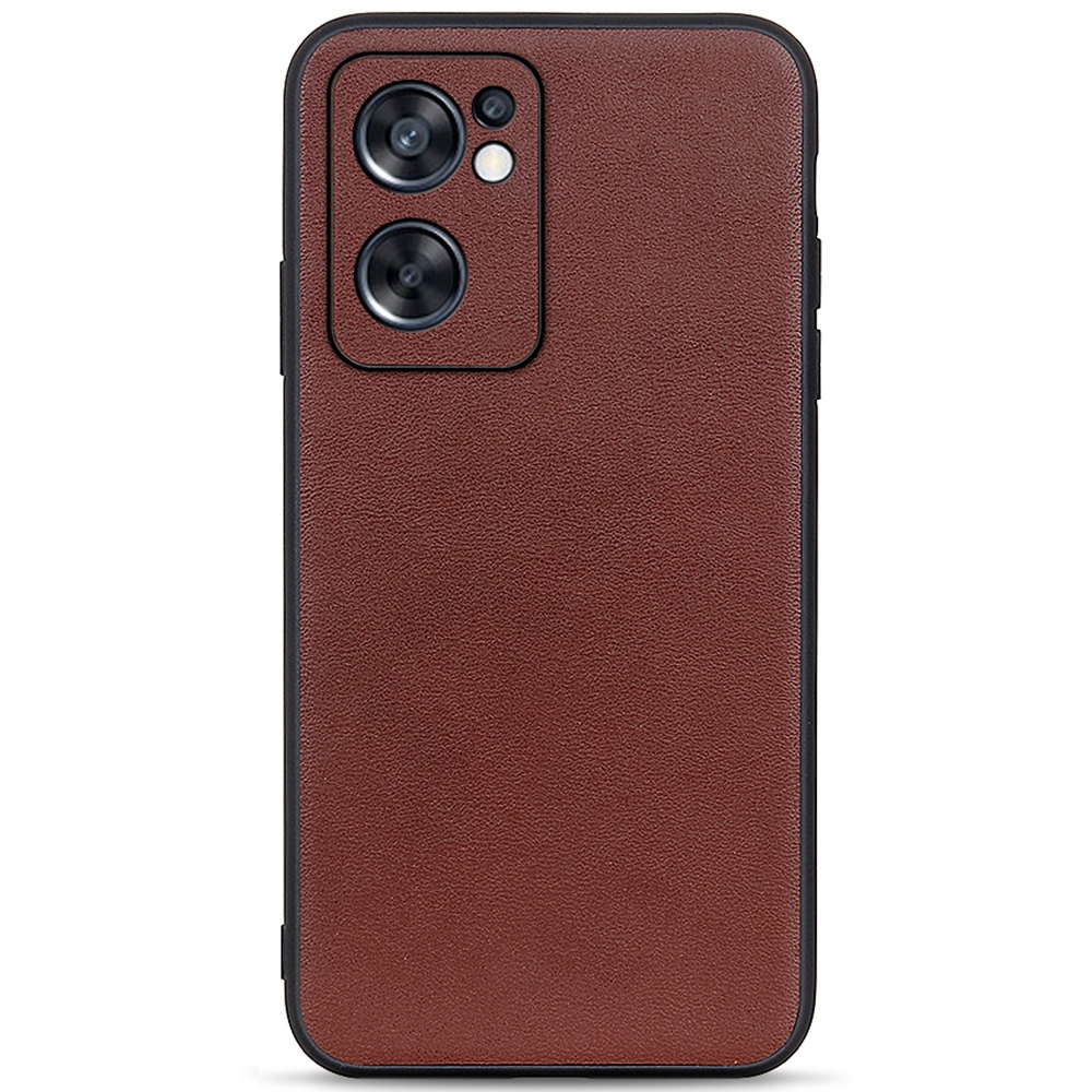 

Textured Anti-Scratch Lightweight Echtleder Beschichtete Harte PC + Weiche TPU-Telefonkoffer Für Oppo Reno7 SE 5G - Braun, Oppo Reno7 SE 5G