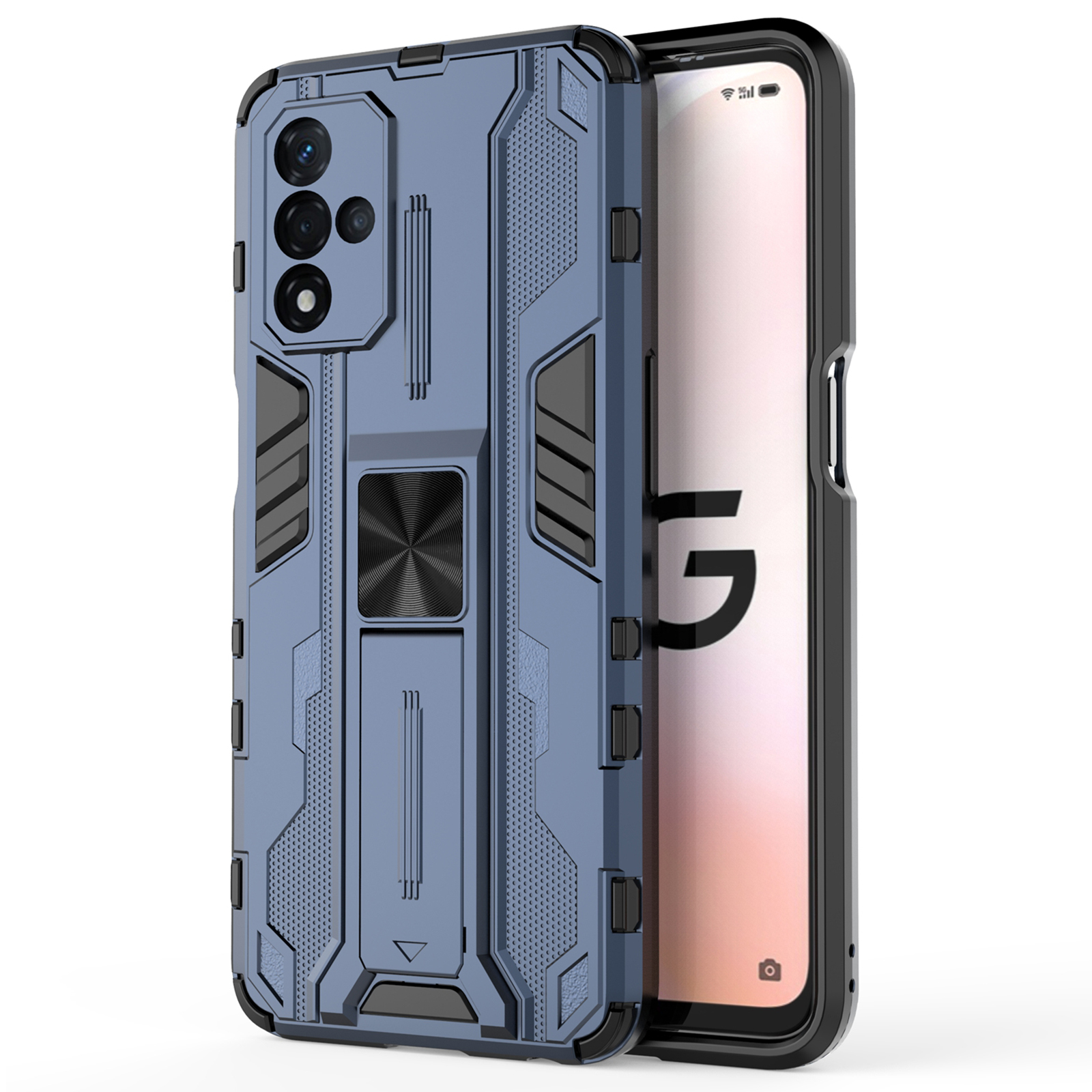 

Kickstandhalter TPU+PC -stoßdämpfung Doppelschutzabdeckung Für Oppo A93s 5G - Blau, Oppo A93s 5G