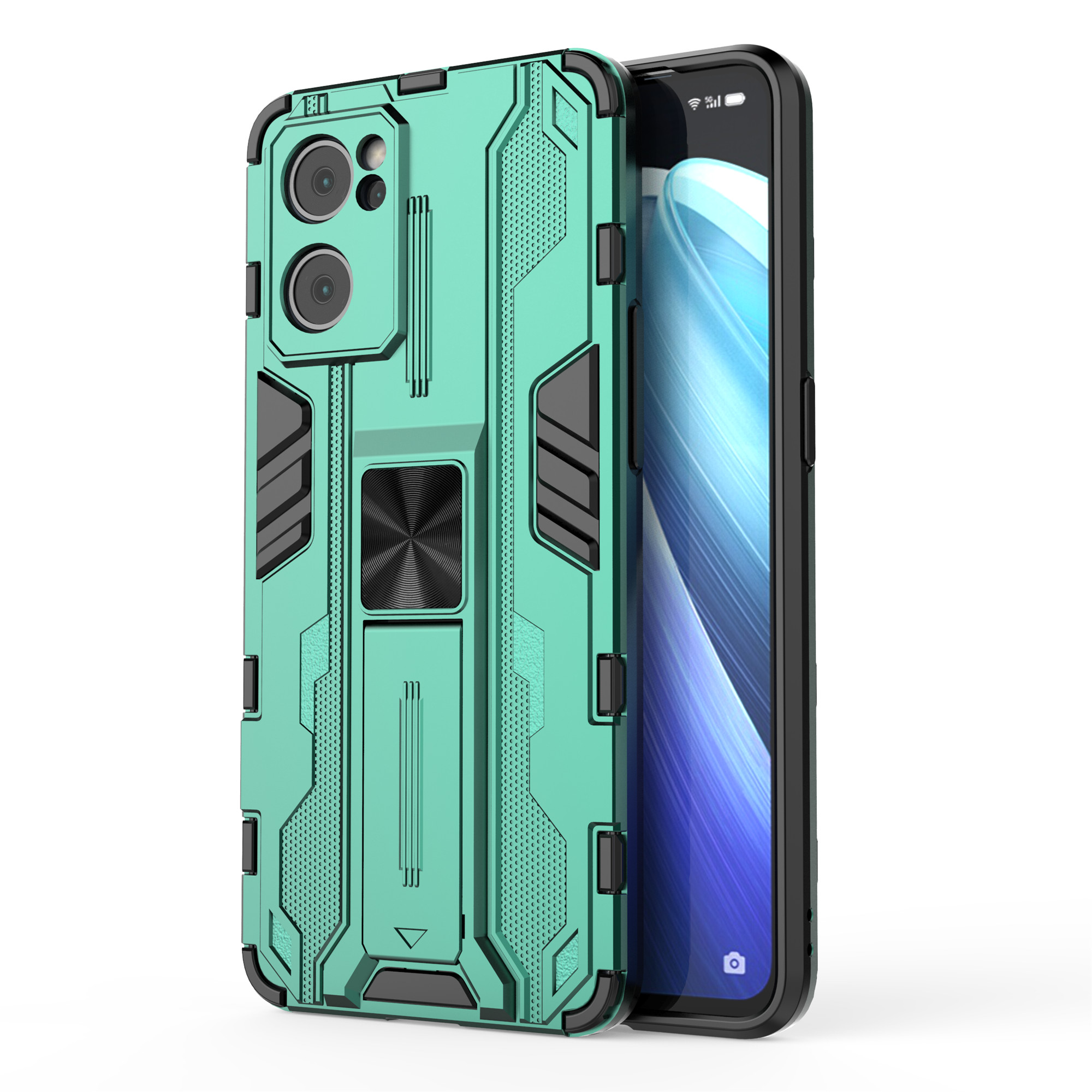 

Dual-Layer PC + TPU Impact-resistantes Schutzfall Mit Kickstandhalter Für Oppo Reno7 5G (China) - Grün, Oppo Reno7 5G (China)
