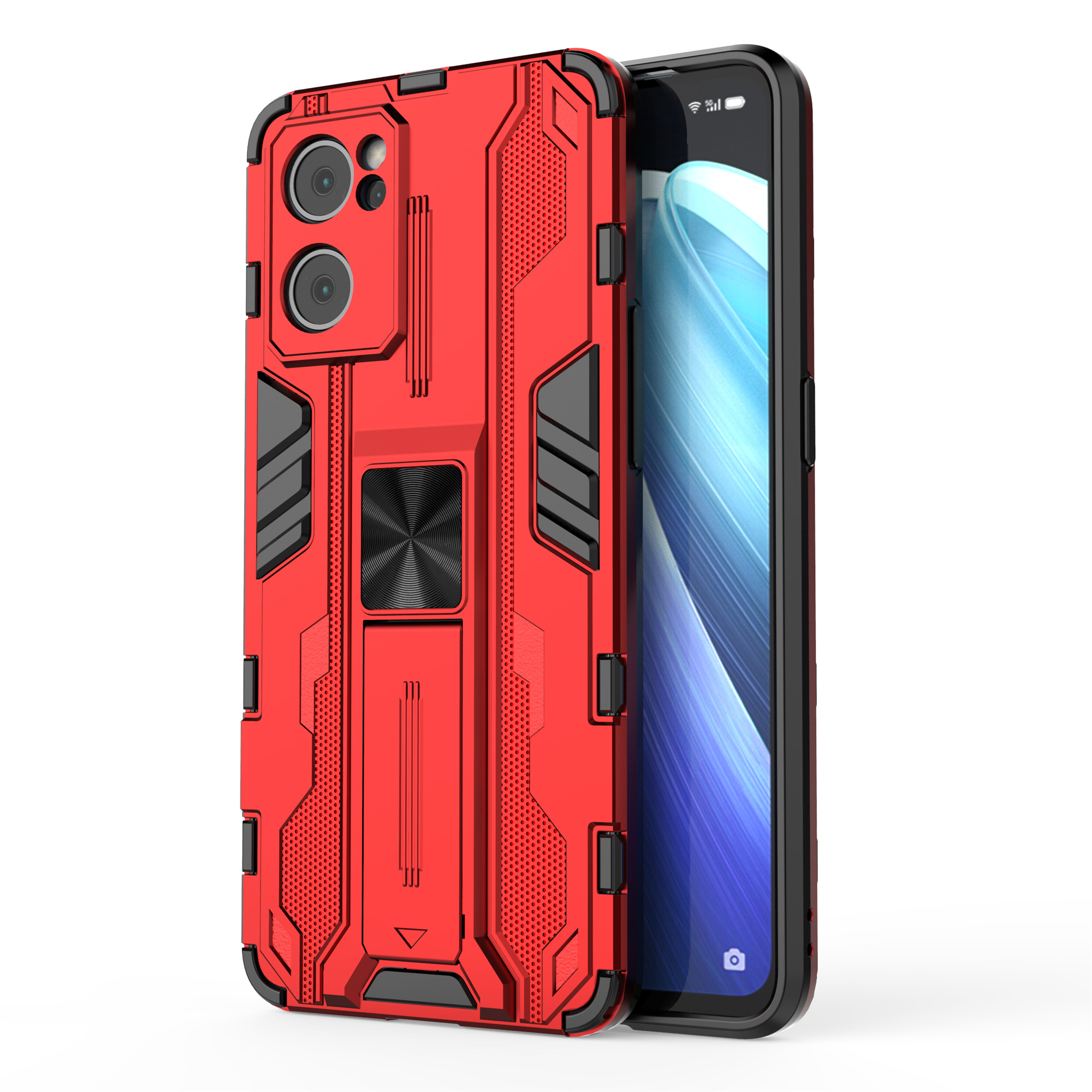 

Dual-Layer PC + TPU Impact-resistantes Schutzfall Mit Kickstandhalter Für Oppo Reno7 5G (China) - Rot, Oppo Reno7 5G (China)