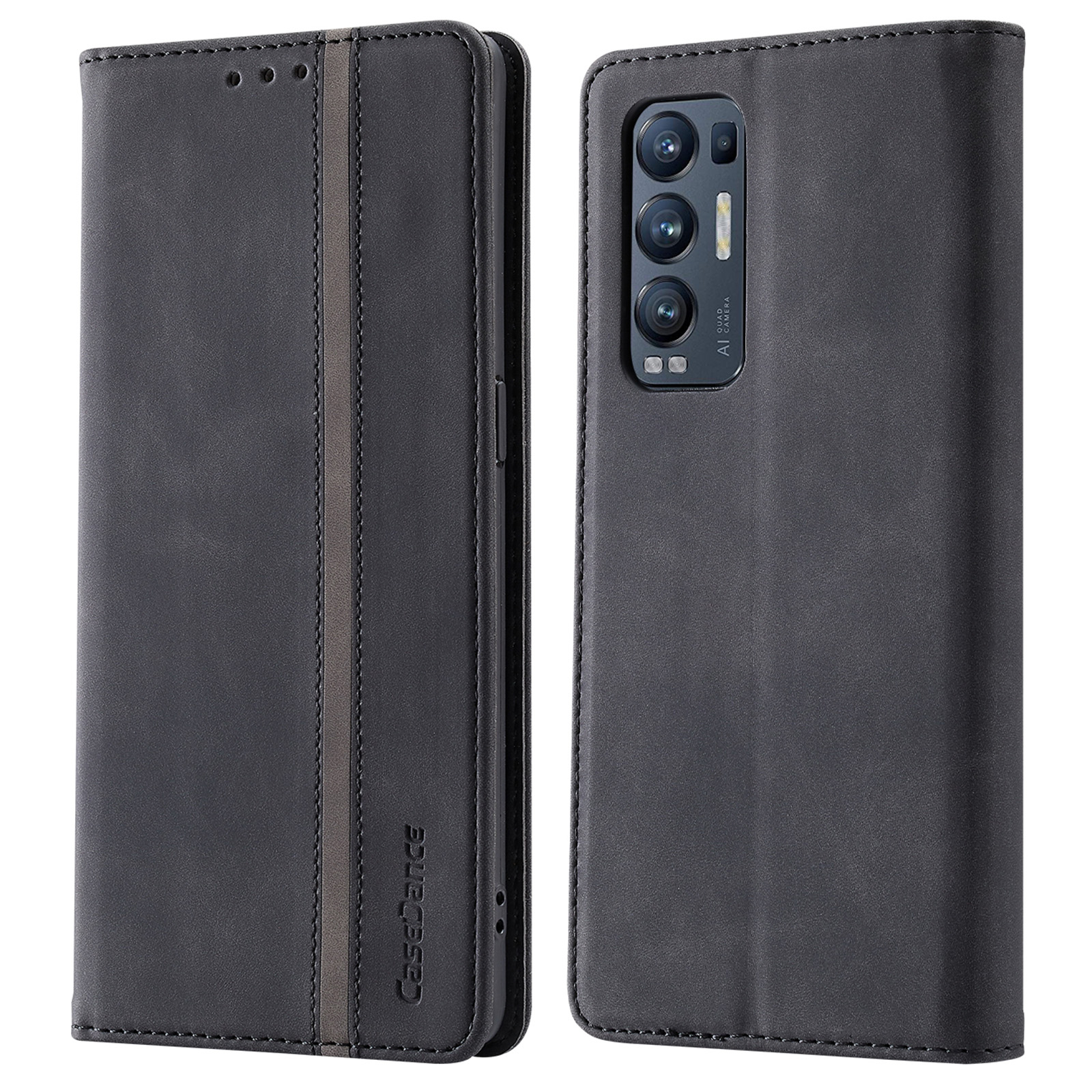 

Courdeance Walzer 001 Series Kratzfest Telefongehäuse PU-Leder Stoßdicht Abdeckschale Mit Stand Wallet Für Oppo Find X3 Neo - Schwarz, Oppo Find X3 Neo