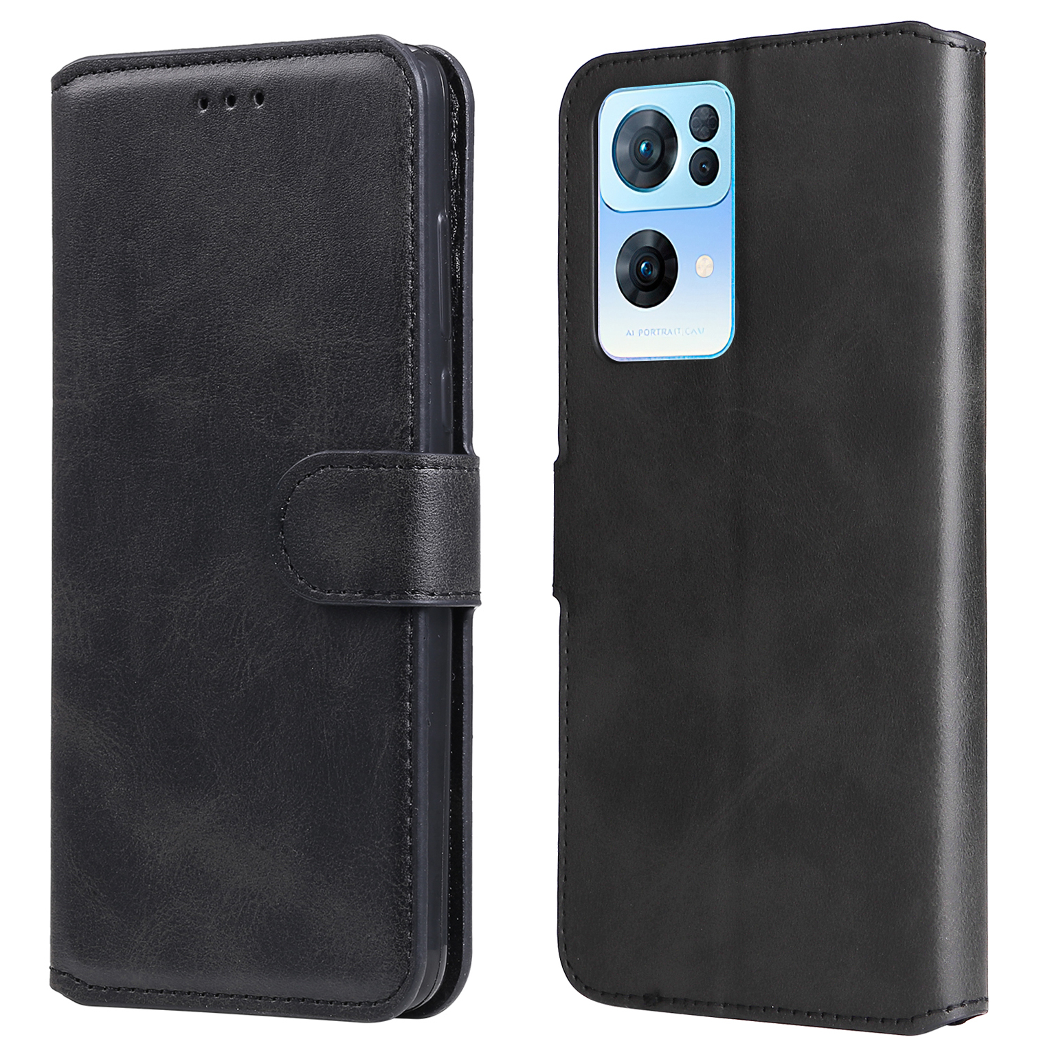

Faltbares Stand PU Leder Anti-drop Folio Flip Wallet Cover Telefonhülle Für Oppo Reno7 Pro 5g - Schwarz, Oppo Reno7 Pro 5G