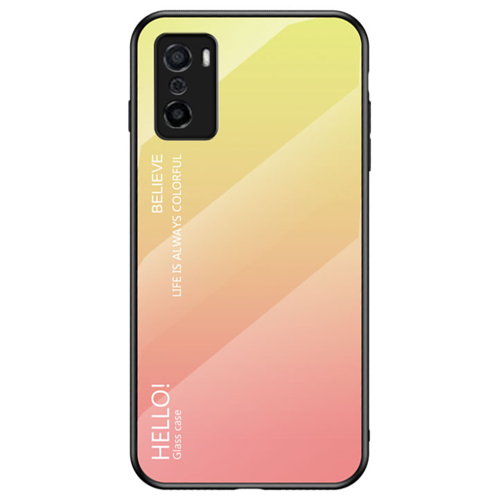 

Anti-Scratch-klare Gradienten Gehärtetes Glas + PC-Rücken + TPU-Rahmenschutz Telefon Fall Für Oppo A55s - Gradientengelb, Oppo A55s 5G