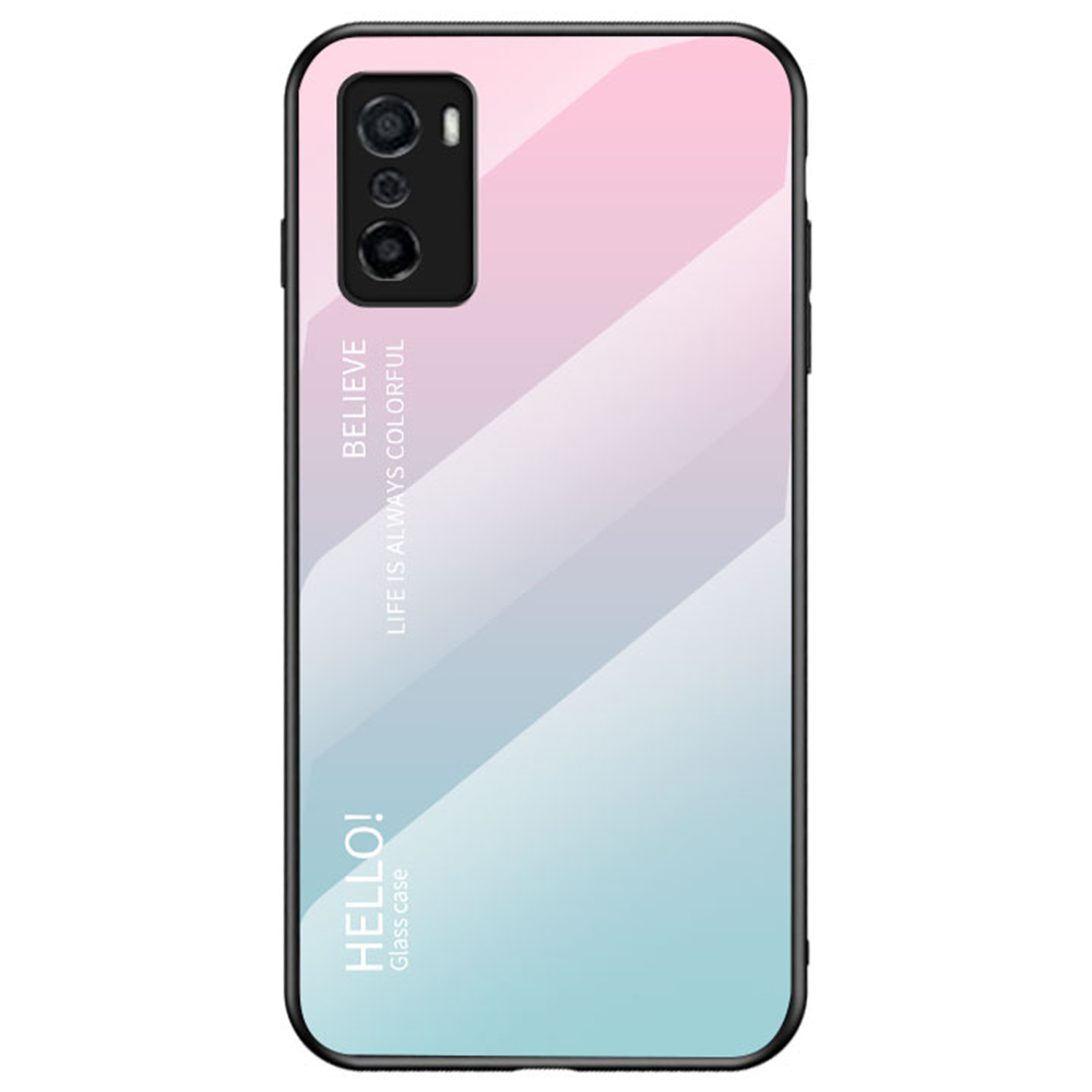 

Anti-Scratch-klare Gradienten Gehärtetes Glas + PC-Rücken + TPU-Rahmenschutz Telefon Fall Für Oppo A55s - Gradient Rosa Blue., Oppo A55s 5G