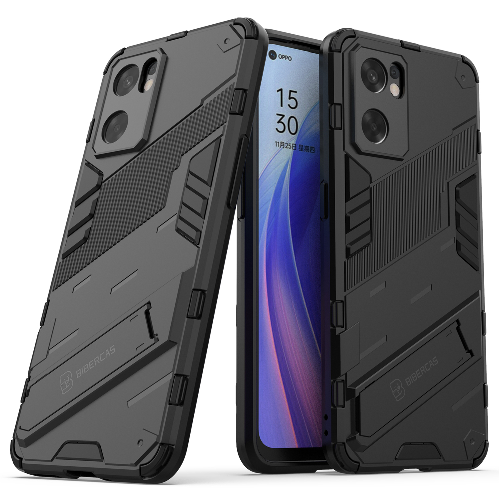 

Kickstand 2-in-1 Hartes PC Soft TPU Hybrid Protective Schocksicheres Anti-kratzer-telefonabdeckung Für Oppo Reno7 SE 5G - Schwarz, Oppo Reno7 SE 5G