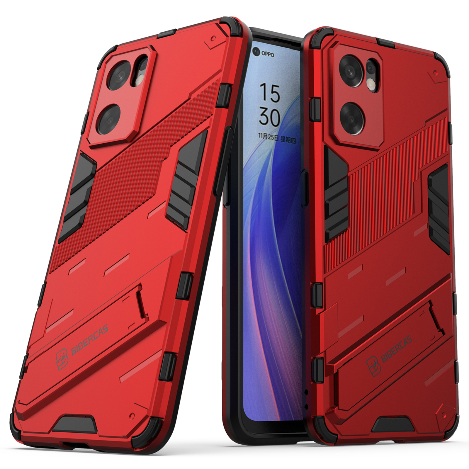 

Kickstand 2-in-1 Hartes PC Soft TPU Hybrid Protective Schocksicheres Anti-kratzer-telefonabdeckung Für Oppo Reno7 SE 5G - Rot, Oppo Reno7 SE 5G