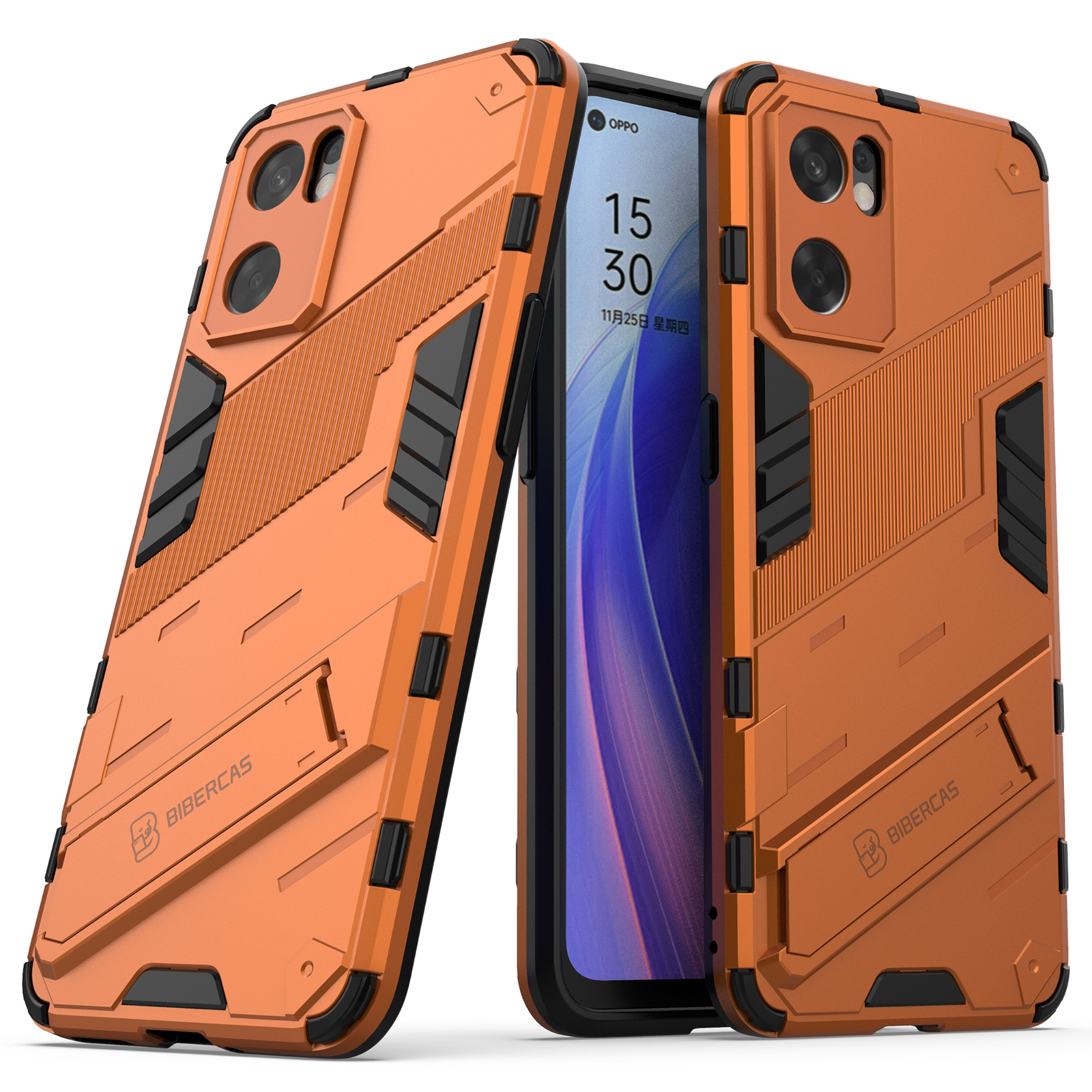 

Kickstand 2-in-1 Hartes PC Soft TPU Hybrid Protective Schocksicheres Anti-kratzer-telefonabdeckung Für Oppo Reno7 SE 5G - Orange, Oppo Reno7 SE 5G