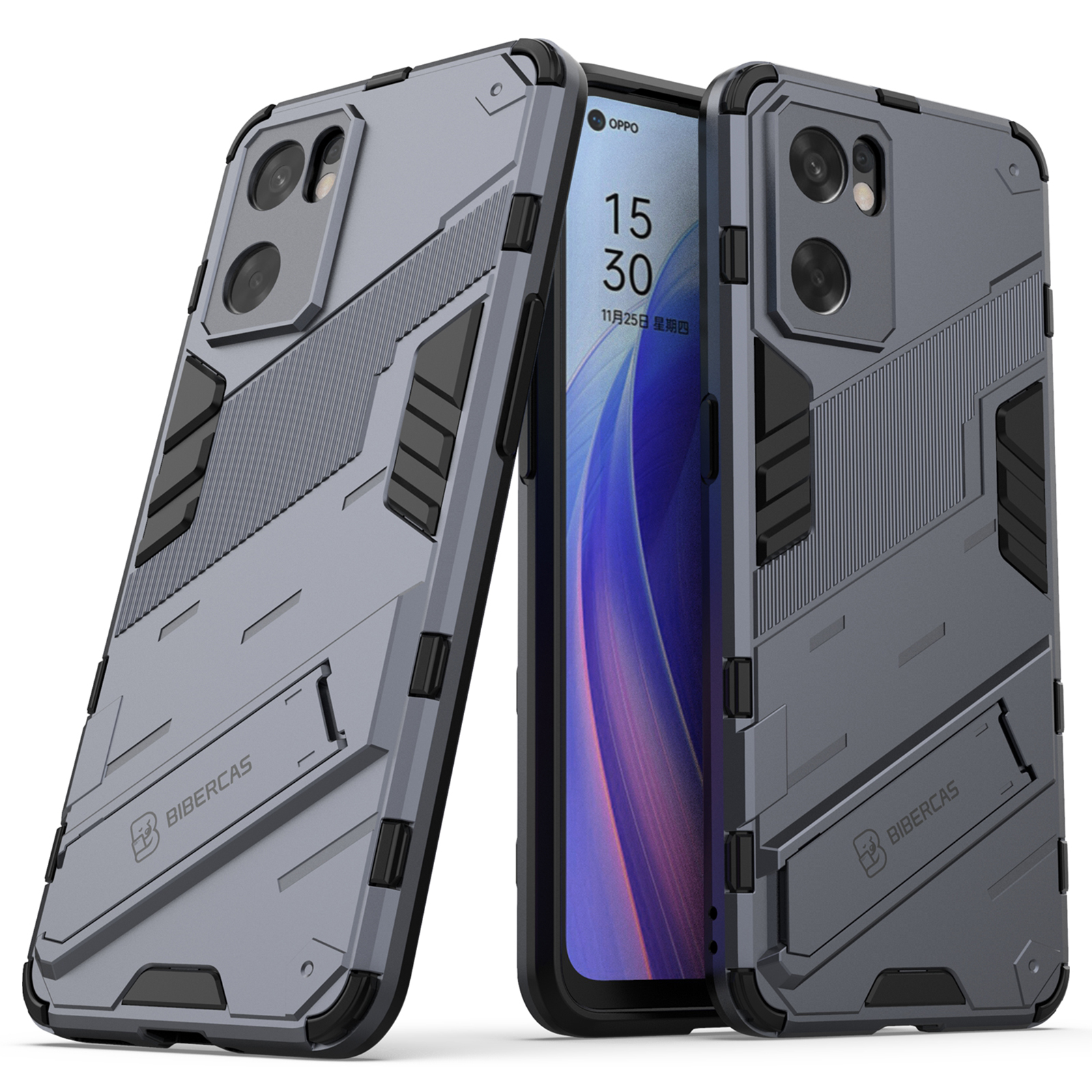 

Kickstand 2-in-1 Hartes PC Soft TPU Hybrid Protective Schocksicheres Anti-kratzer-telefonabdeckung Für Oppo Reno7 SE 5G - Dunkelblau, Oppo Reno7 SE 5G