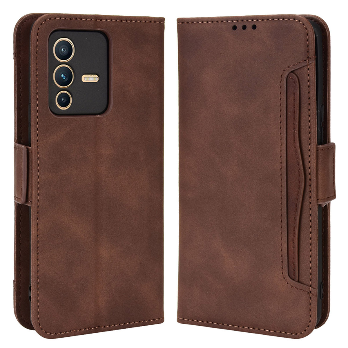 

Pour Vivo S12 Pro / V23 Pro Multi-cartes à Cartes de Portefeuille Portefeuille Téléle - Brun, vivo vivo S12 Pro