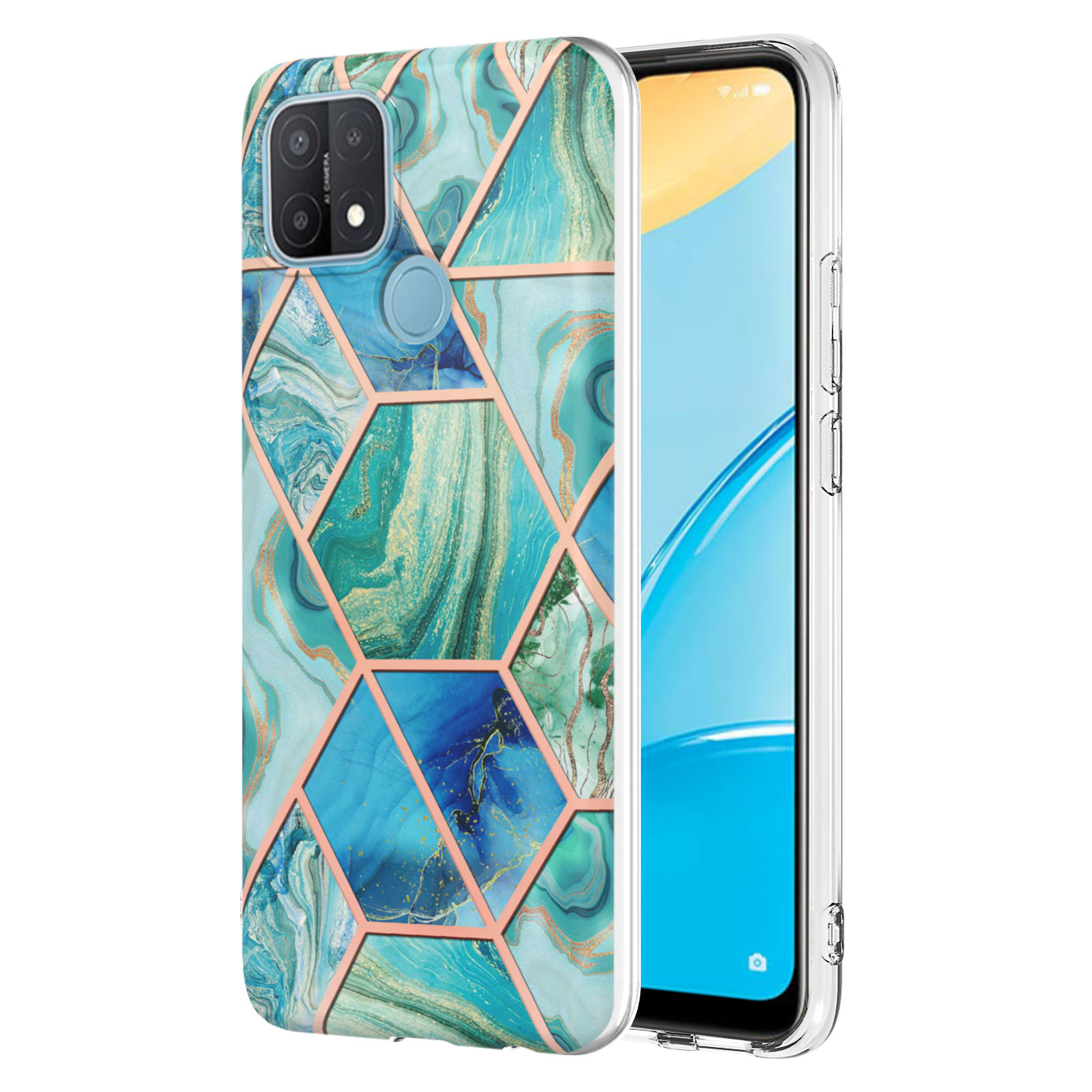 

LB4 Series Electroplating Marble Style Phone Case for OPPO A15 / A15s, Double-sided IMD Soft TPU Protective Anti-Scratch Cover - Green