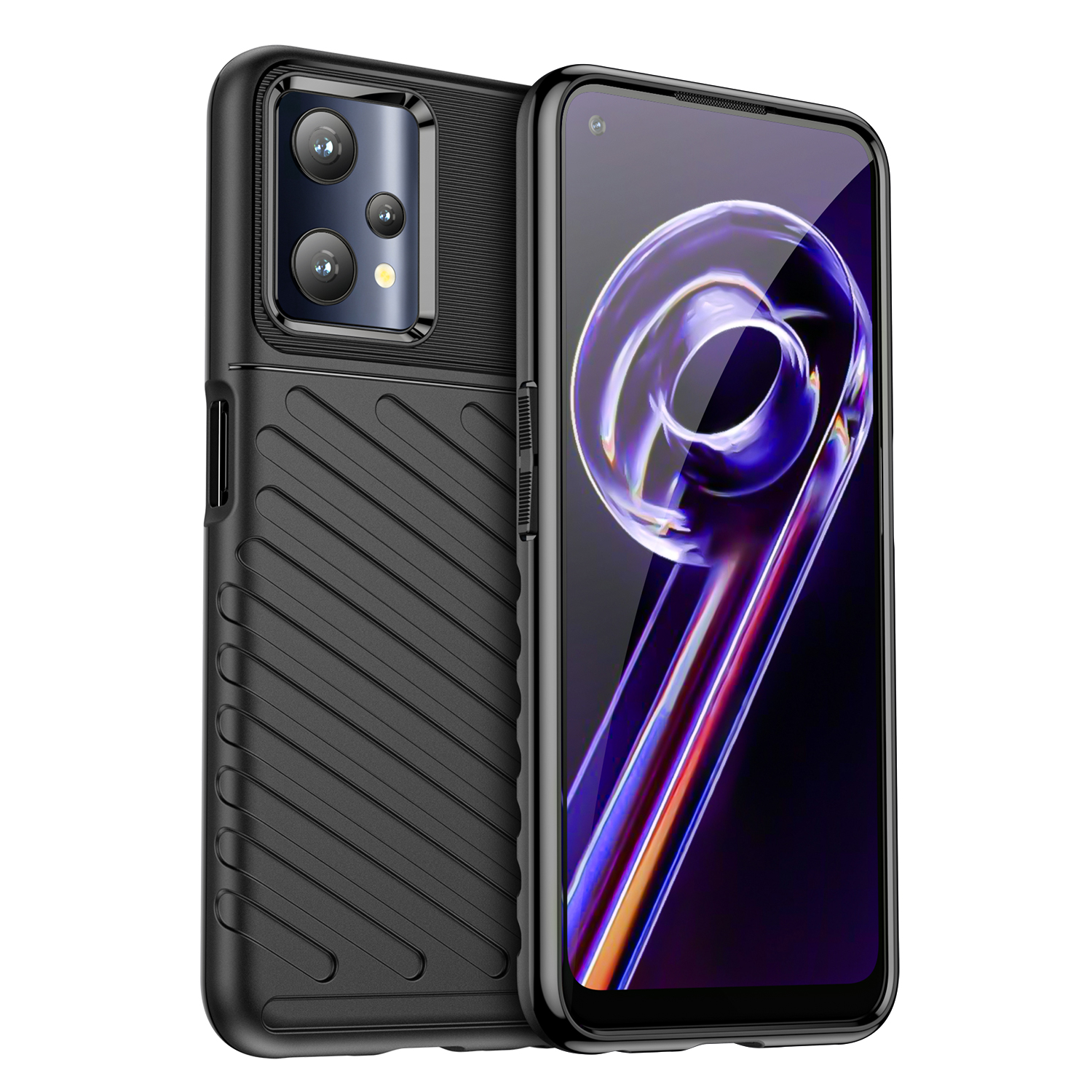 

Thunder Serie Verdickter TPU-Hülle Für REALME 9 PRO, Twill Textur Stoßfest Handy Schutzhülle - Schwarz, Realme 9 Pro 5G