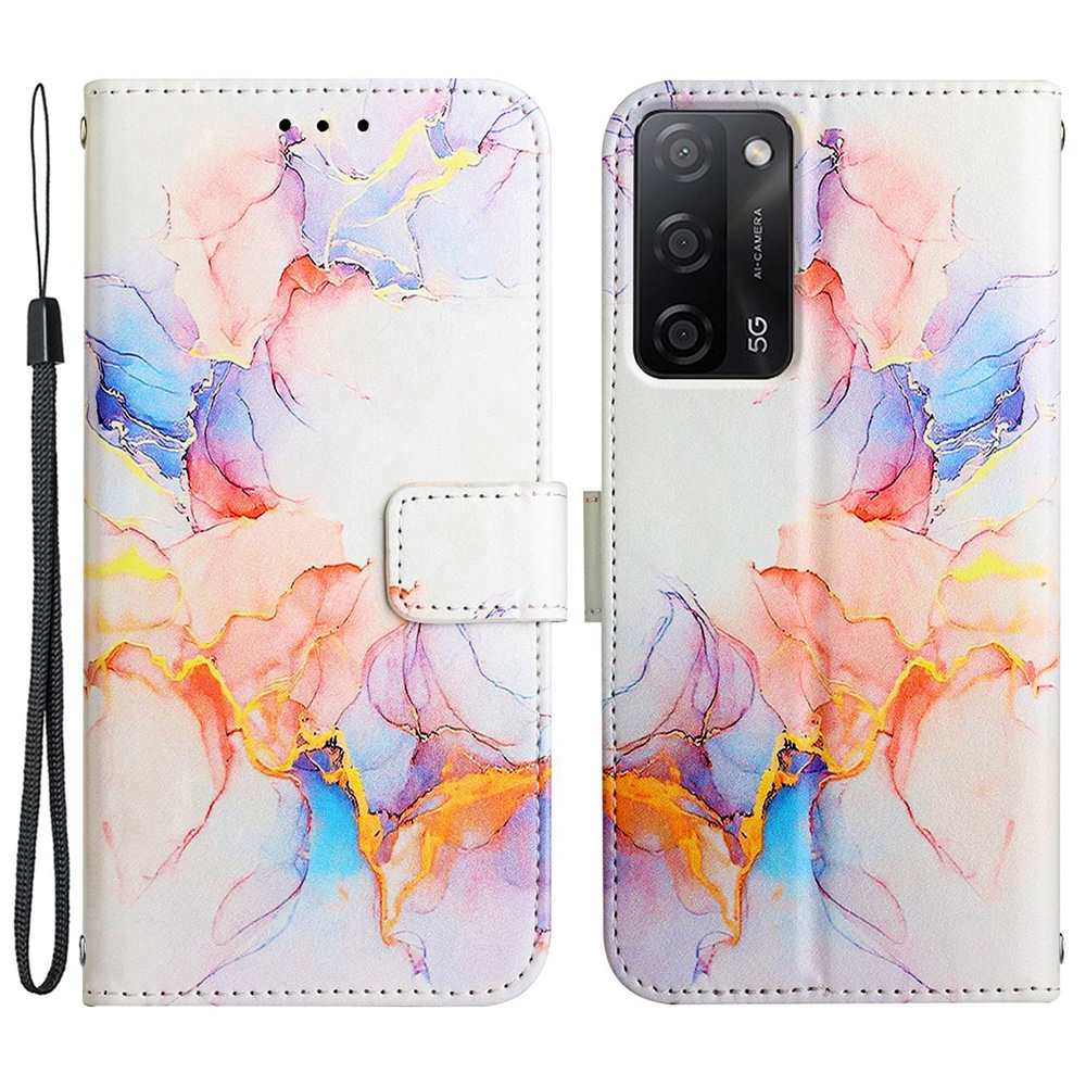 

For Oppo A55 5G/A16 4G/A16s/A53s 5G/A54s YB Pattern Printing Leather Series-5 Wallet Case Marble Pattern Leather Stand Flip Protective Cover with Wrist Strap - Milky Way Marble White LS004