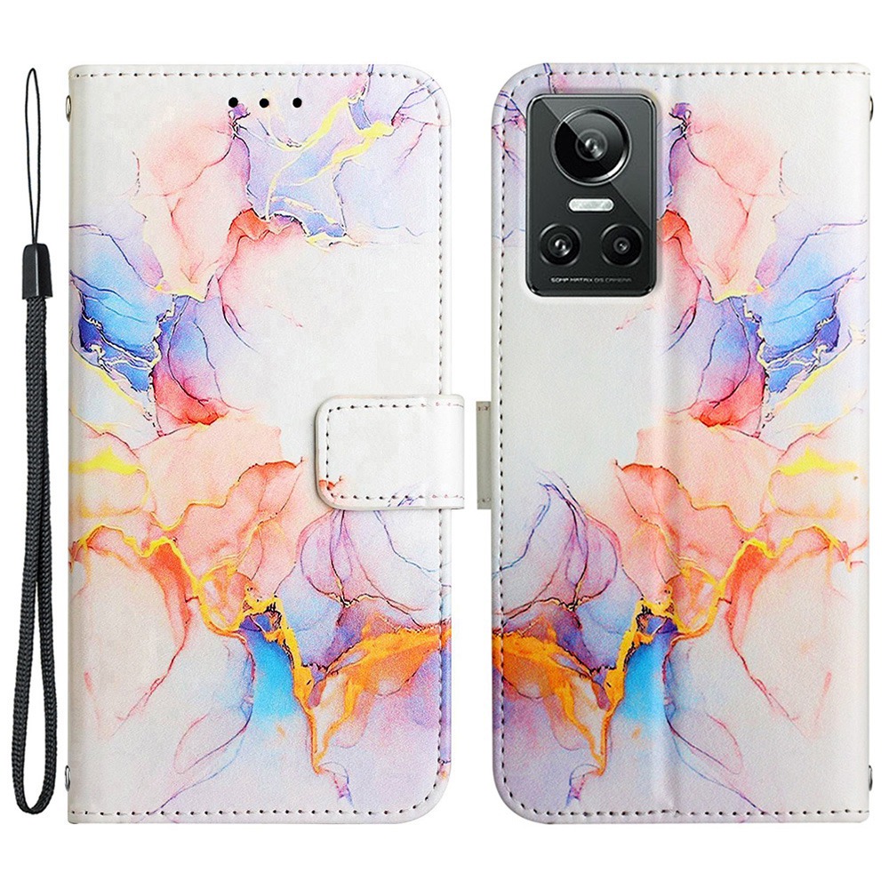 

YB Pattern Printing Leath Series-5 Pour Realme GT Neo3, Motif en Marbre Fermoir en Cuir en Cuir du Support en Cuir du Support de Portefeuille - Milky Way Marble White LS004