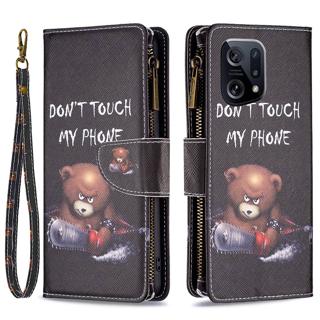 

BF Match Impring Leath Series-4 For Oppo Find X5 03 Pattern Printing PU le Cuir Stand Couvercle de Téléphone Portefeuille de Poche à Glissière - Ours
