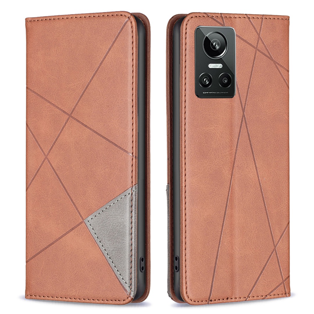 

Bf-sprudelmuster Serie-1 Für Realme GT Neo3 PU Leder Hülle Rhombus Muster Gespürt Magnetische Auto-schließstand-karten-karton-folio-abdeckung - Braun, Realme GT Neo3