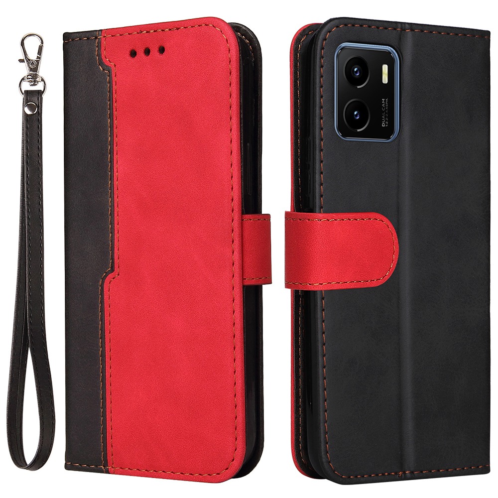 

Für Vivo Y15a/y15s 4g/y10-schutzhahnabdeckung, Kratzfestes Dual-color-spleißmagnet-verschluss-ständer Brieftasche PU Lederhülle - Rot, vivo Y15a