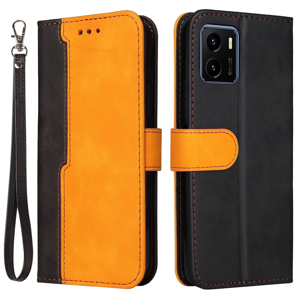 

Für Vivo Y15a/y15s 4g/y10-schutzhahnabdeckung, Kratzfestes Dual-color-spleißmagnet-verschluss-ständer Brieftasche PU Lederhülle - Orange, vivo Y15a