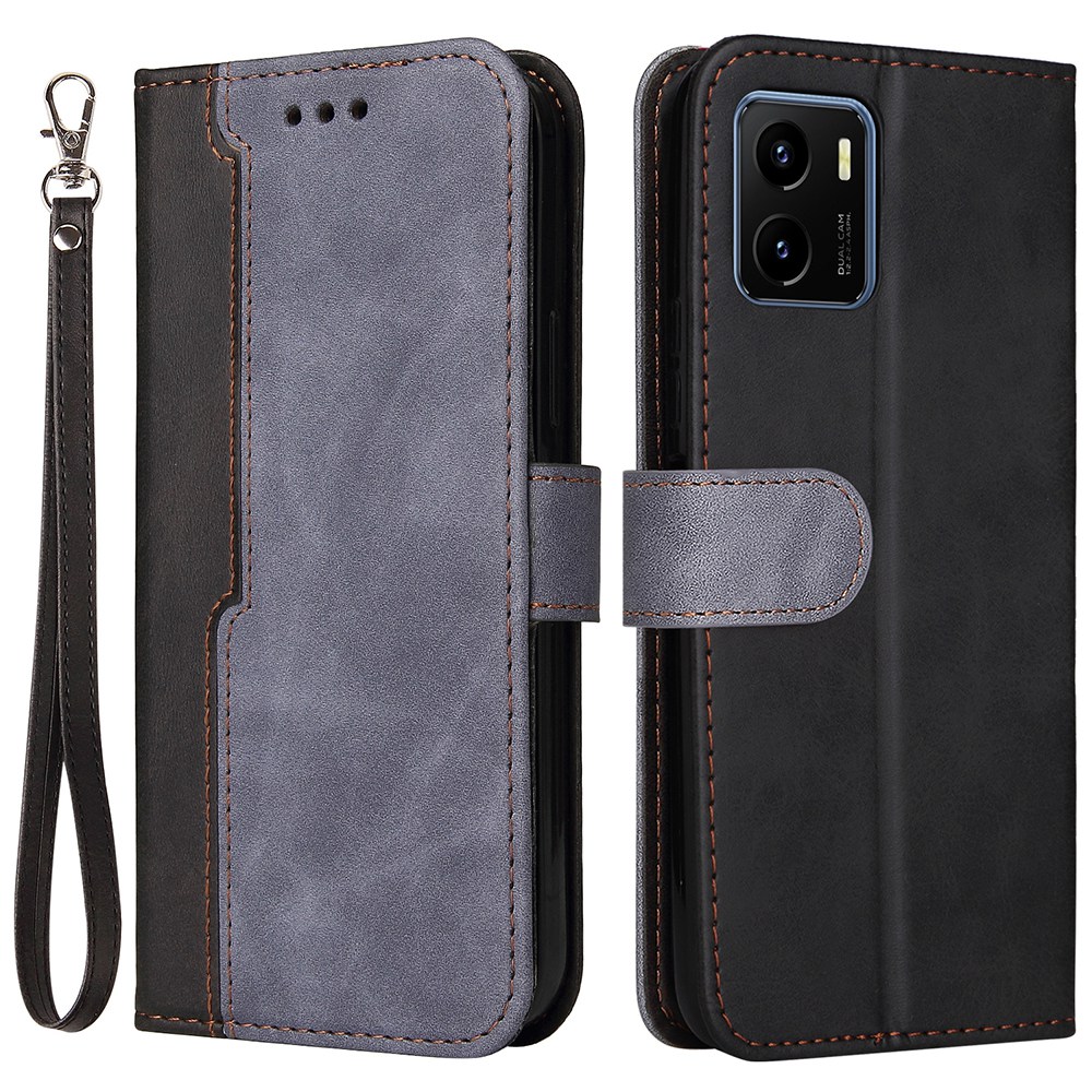 

Für Vivo Y15a/y15s 4g/y10-schutzhahnabdeckung, Kratzfestes Dual-color-spleißmagnet-verschluss-ständer Brieftasche PU Lederhülle - Grau, vivo Y15a