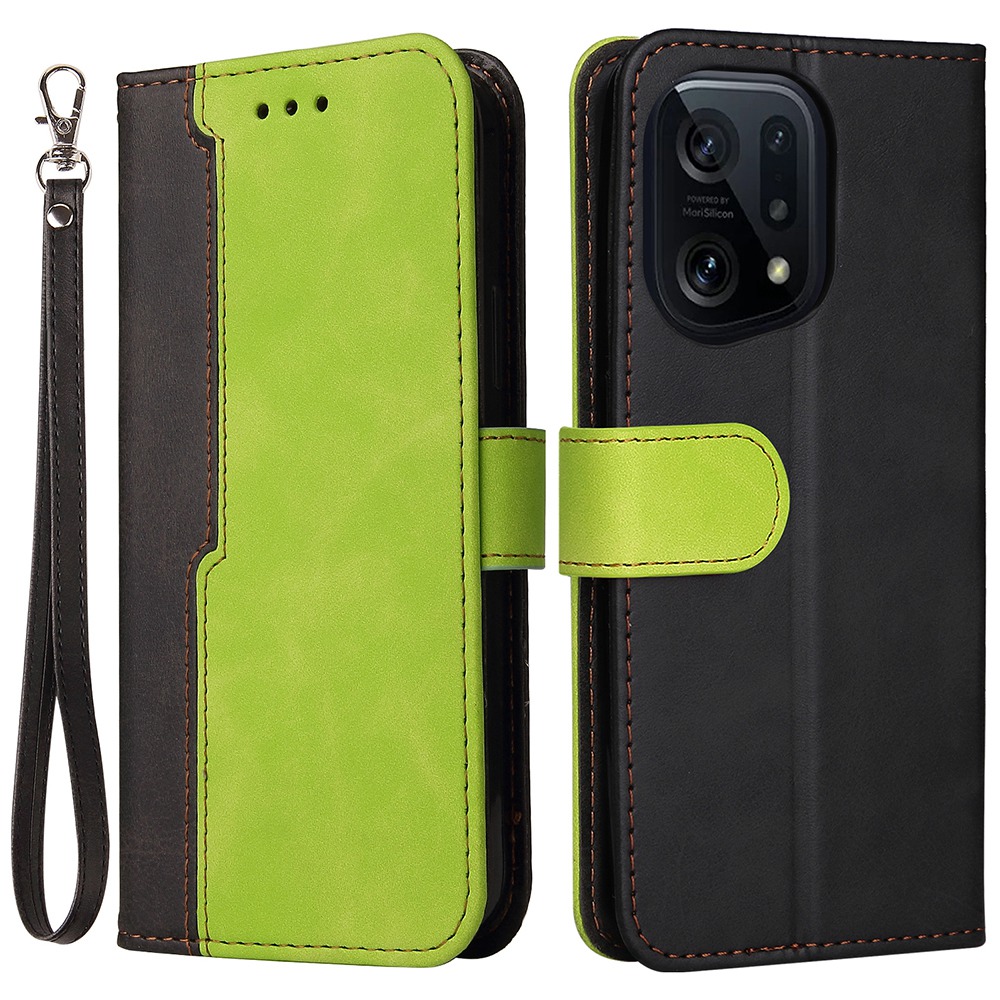 

Für Oppo Finden Sie X5-schutzhahnabdeckung, Dual-color-spleißmagnetverschluss-ständer Brieftasche PU Ledertasche - Grün, Oppo Find X5