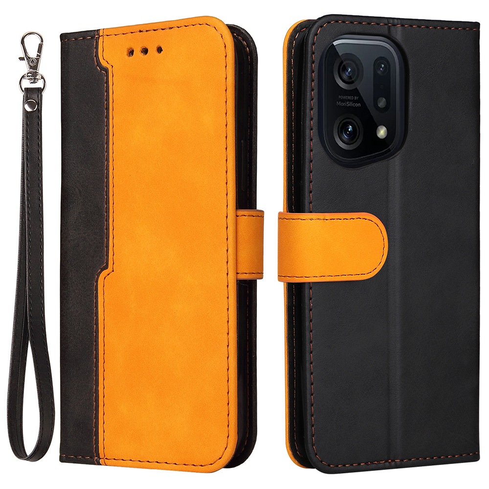 

Für Oppo Finden Sie X5-schutzhahnabdeckung, Dual-color-spleißmagnetverschluss-ständer Brieftasche PU Ledertasche - Orange, Oppo Find X5